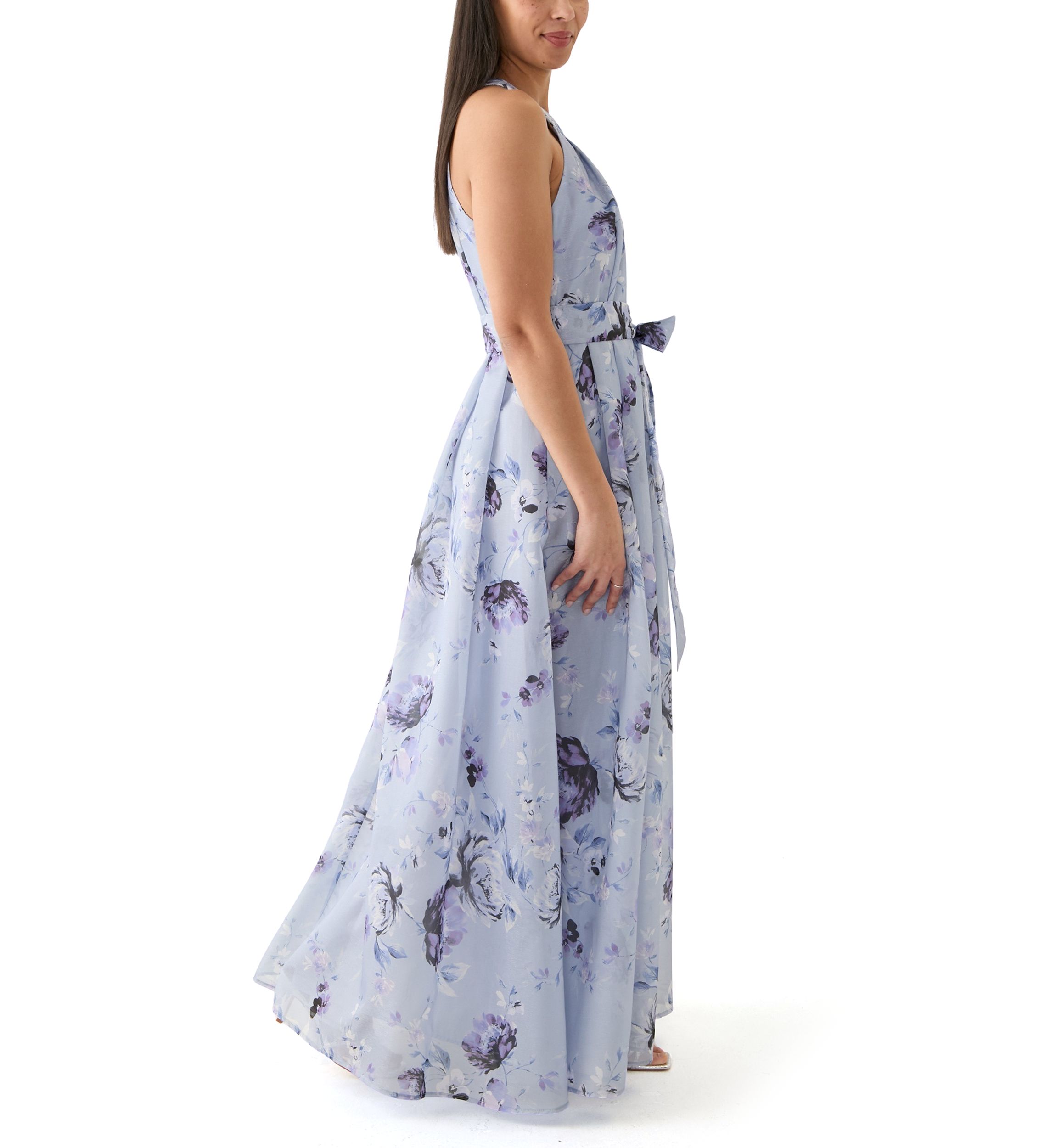 Womens Floral Printed Halter Neck Gown