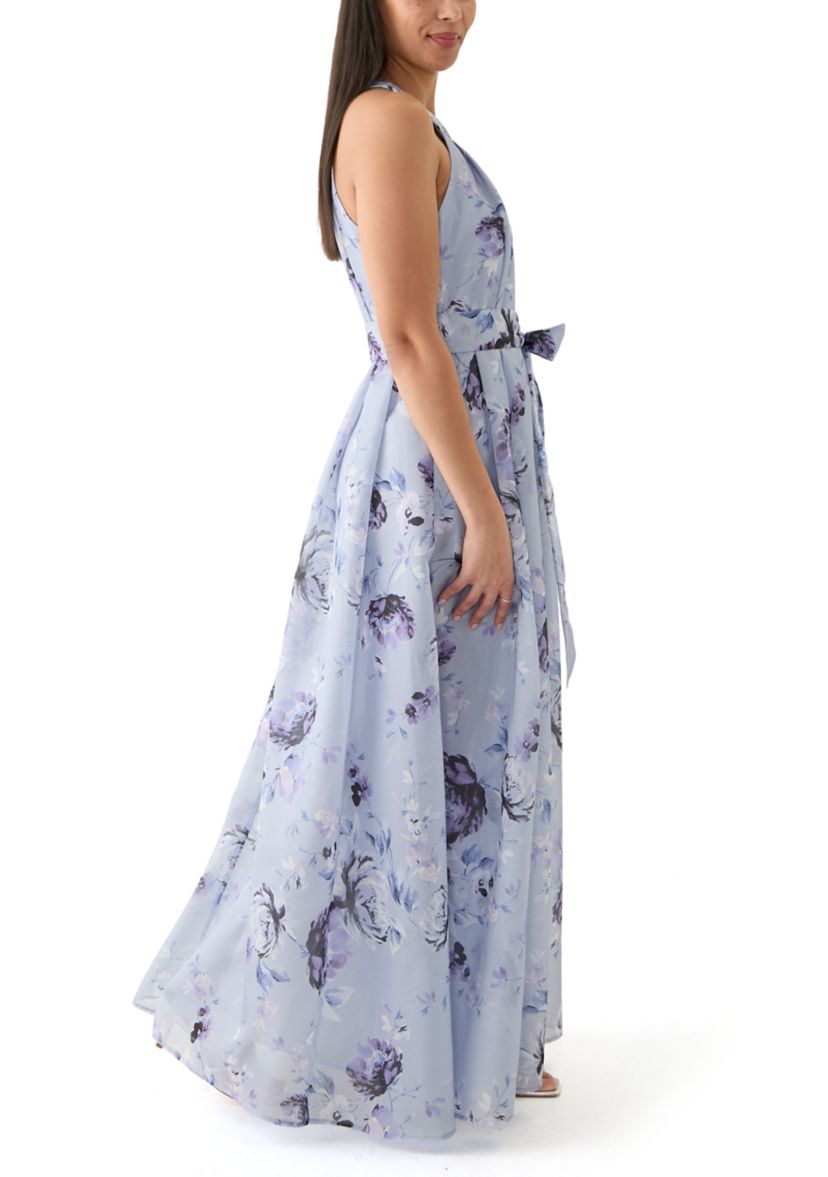 Womens Floral Printed Halter Neck Gown