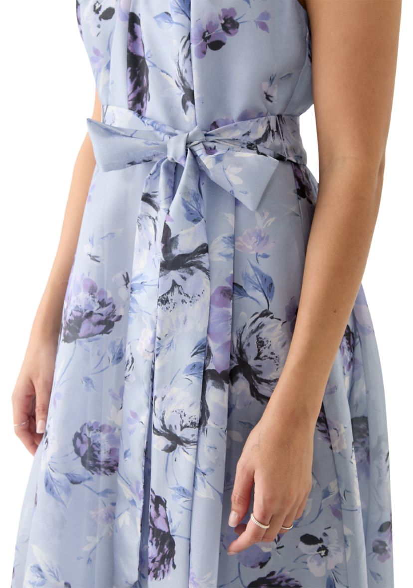 Womens Floral Printed Halter Neck Gown
