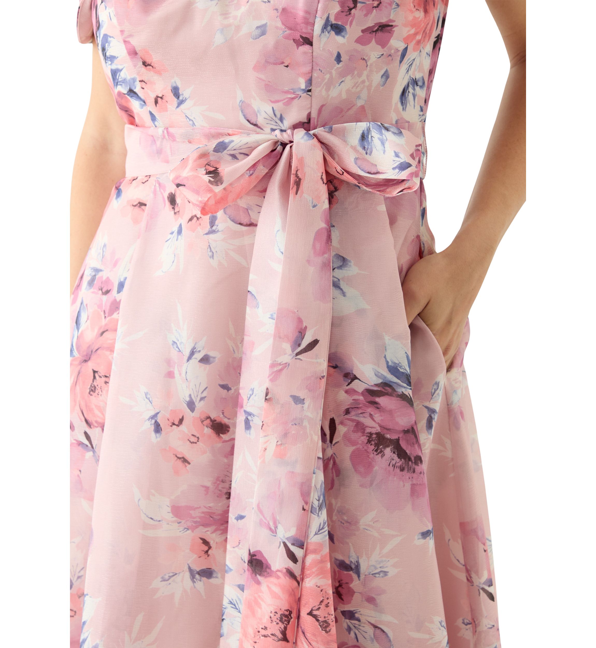 Womens Off the Shoulder Floral Print Organza Gown