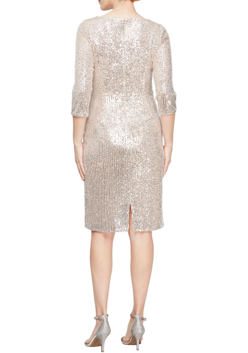 Womens Short Sequined Sheath Dress with Surplice Neckline
