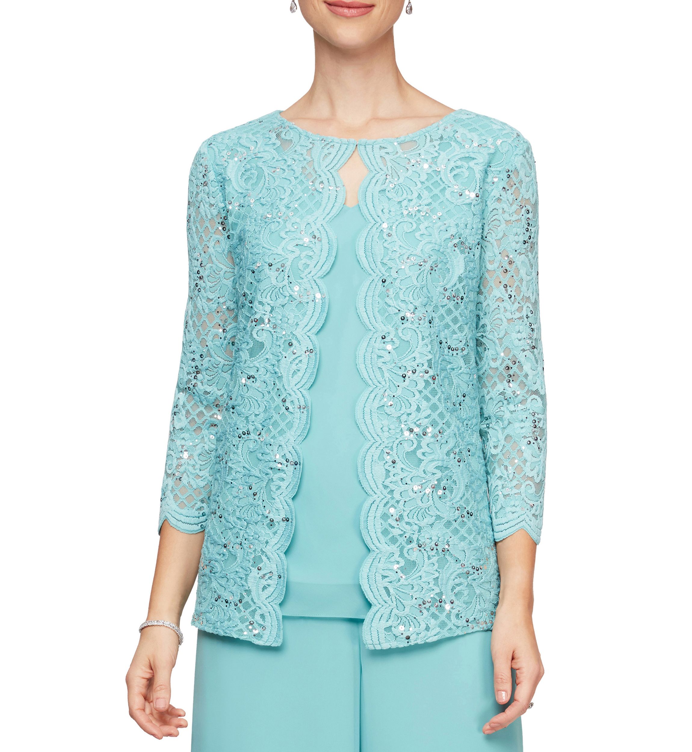 Womens 3/4 Sleeve Mock Twin Set