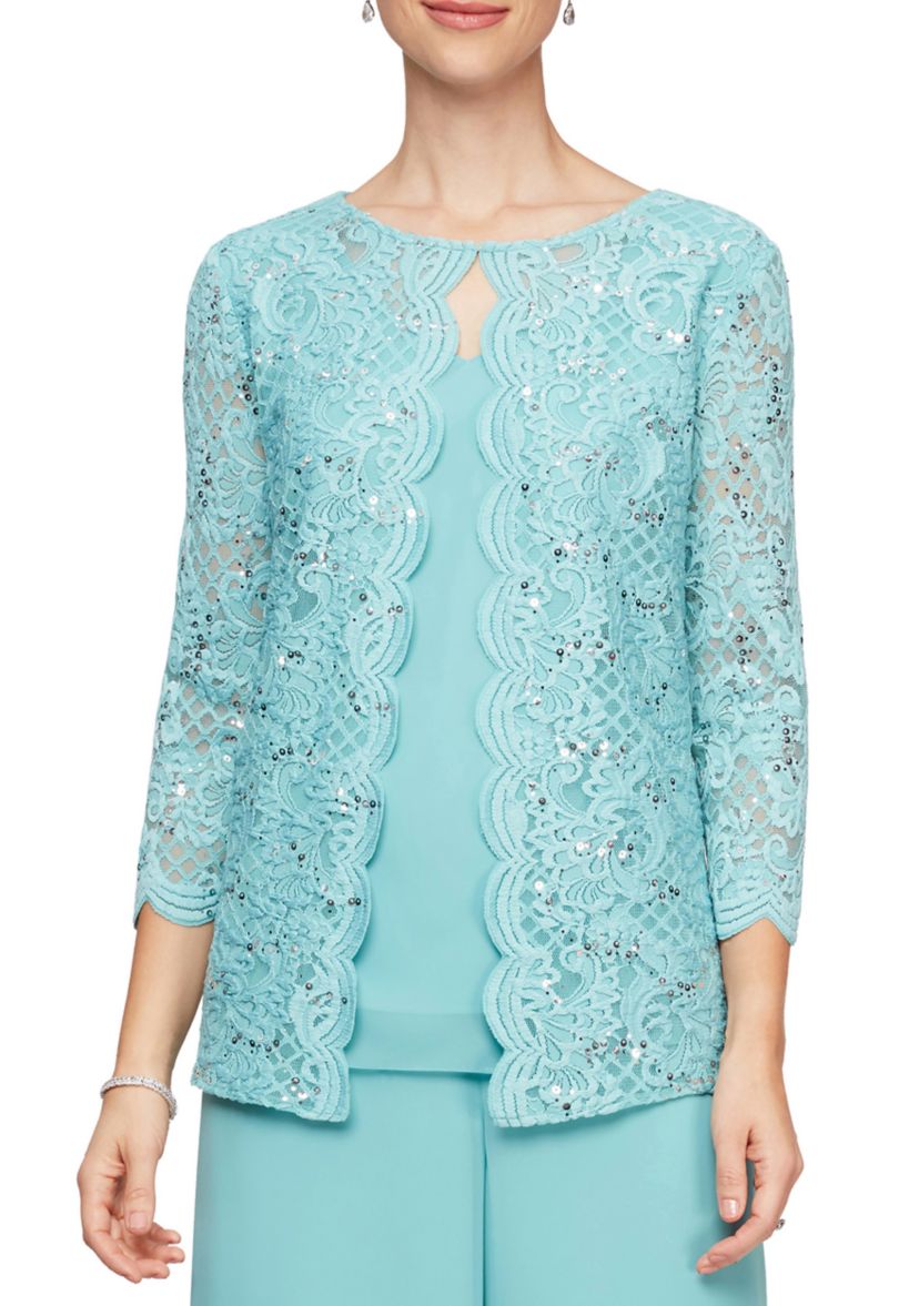 Womens 3/4 Sleeve Mock Twin Set