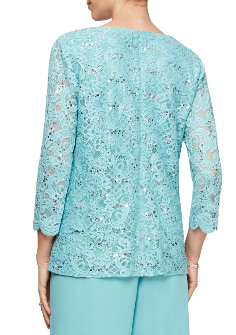 Womens 3/4 Sleeve Mock Twin Set