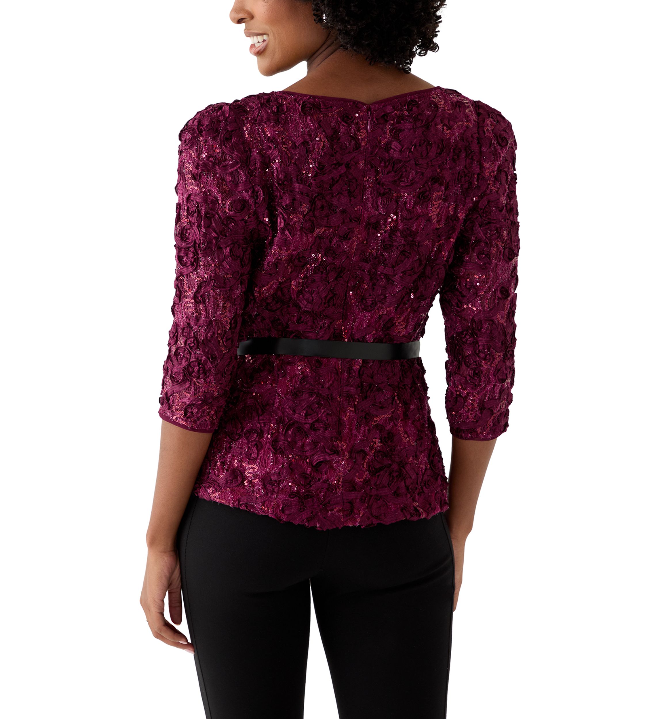 Womens Soutache Blouse with 3/4 Puff Sleeves