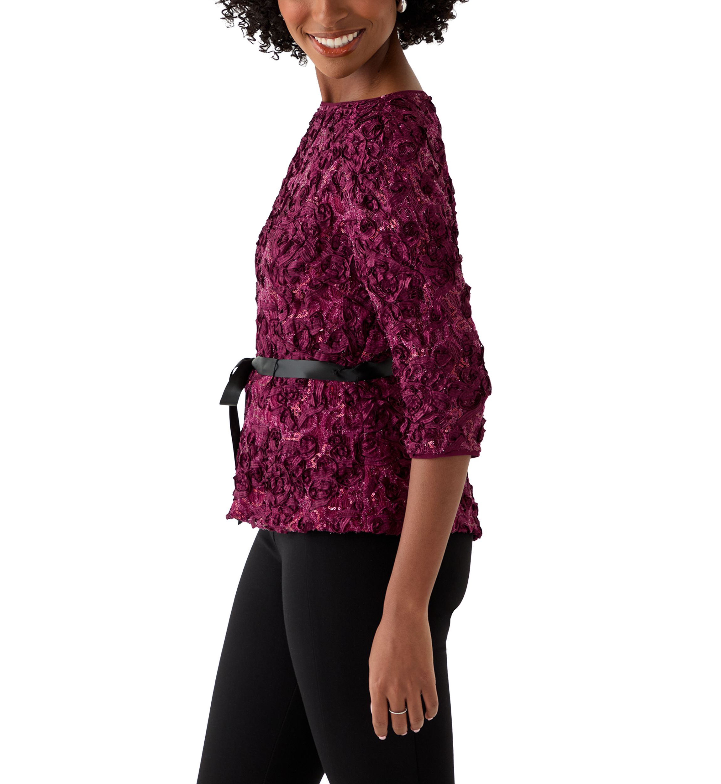 Womens Soutache Blouse with 3/4 Puff Sleeves
