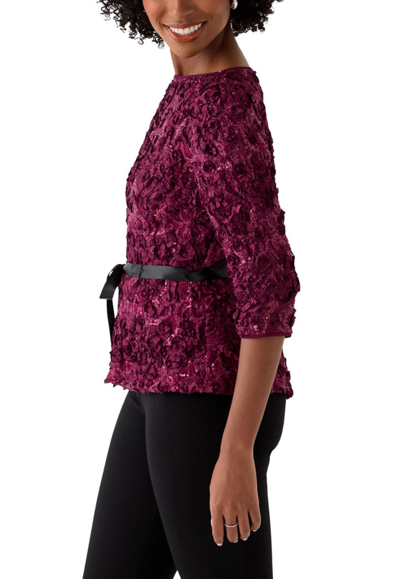 Womens Soutache Blouse with 3/4 Puff Sleeves