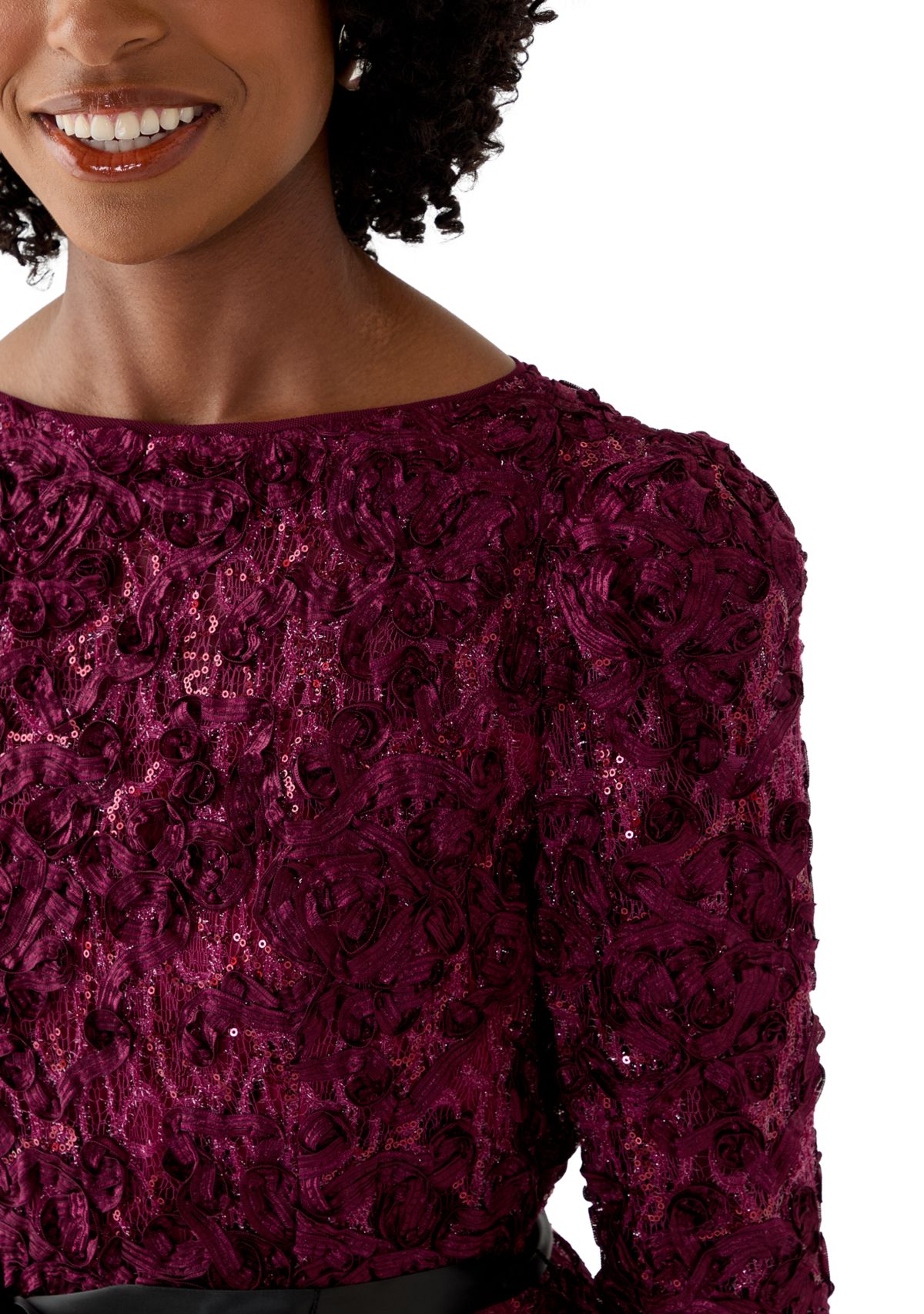 Womens Soutache Blouse with 3/4 Puff Sleeves