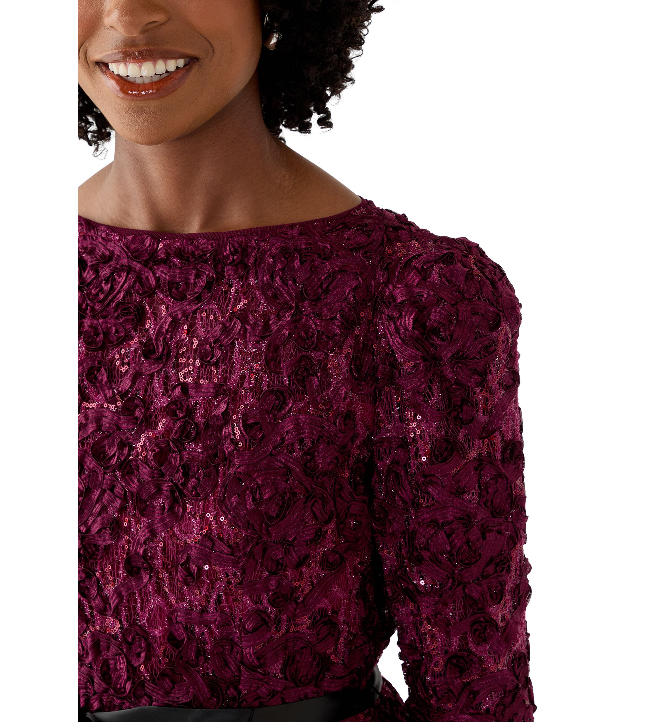 Womens Soutache Blouse with 3/4 Puff Sleeves