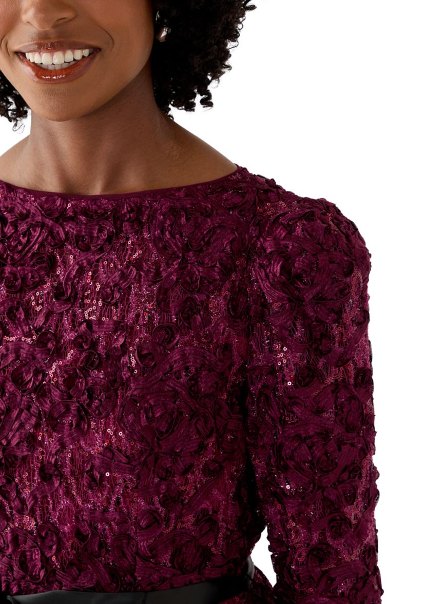 Womens Soutache Blouse with 3/4 Puff Sleeves