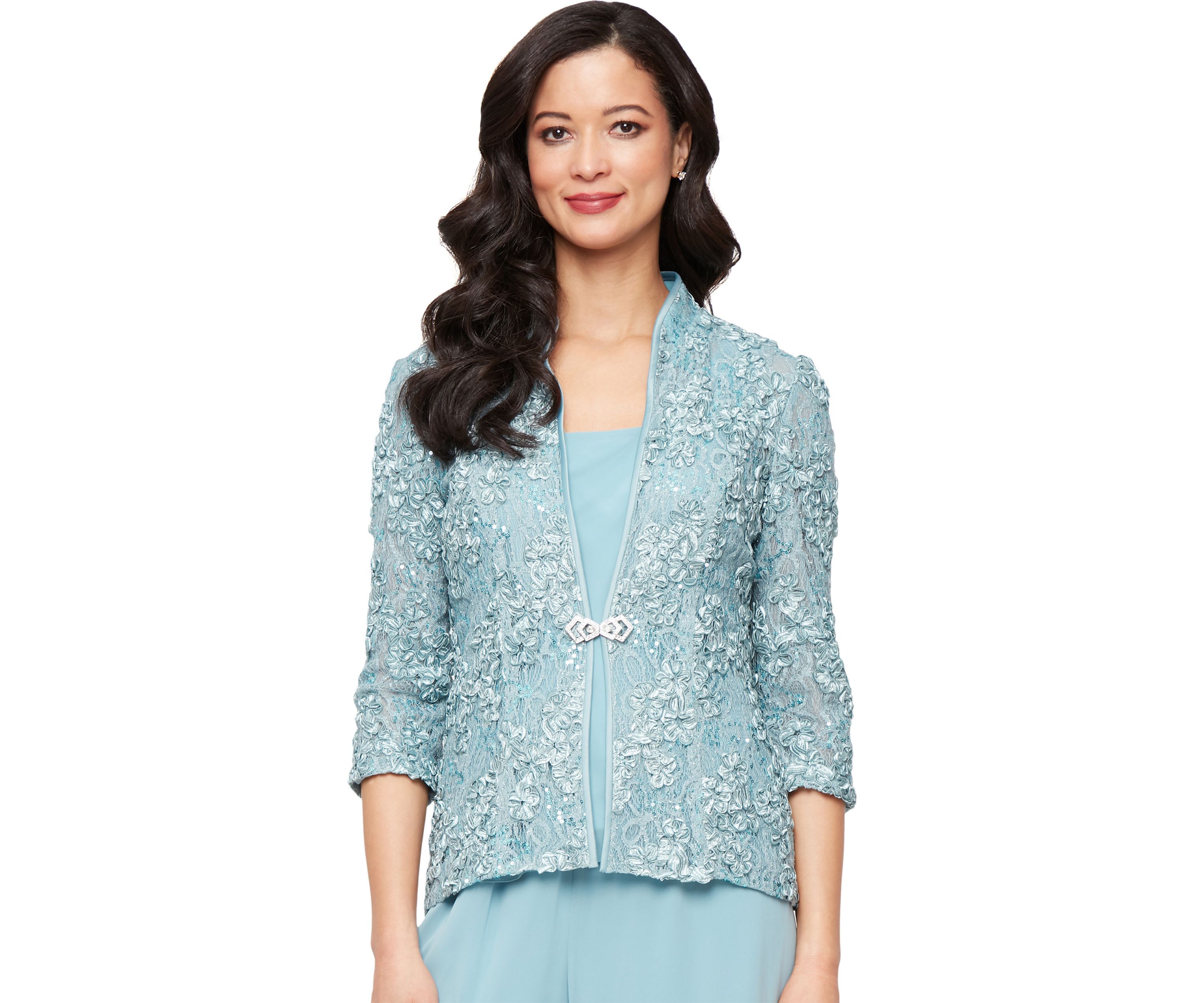 Womens 3/4 Sleeve Printed Mandarin Neck Twinset Top