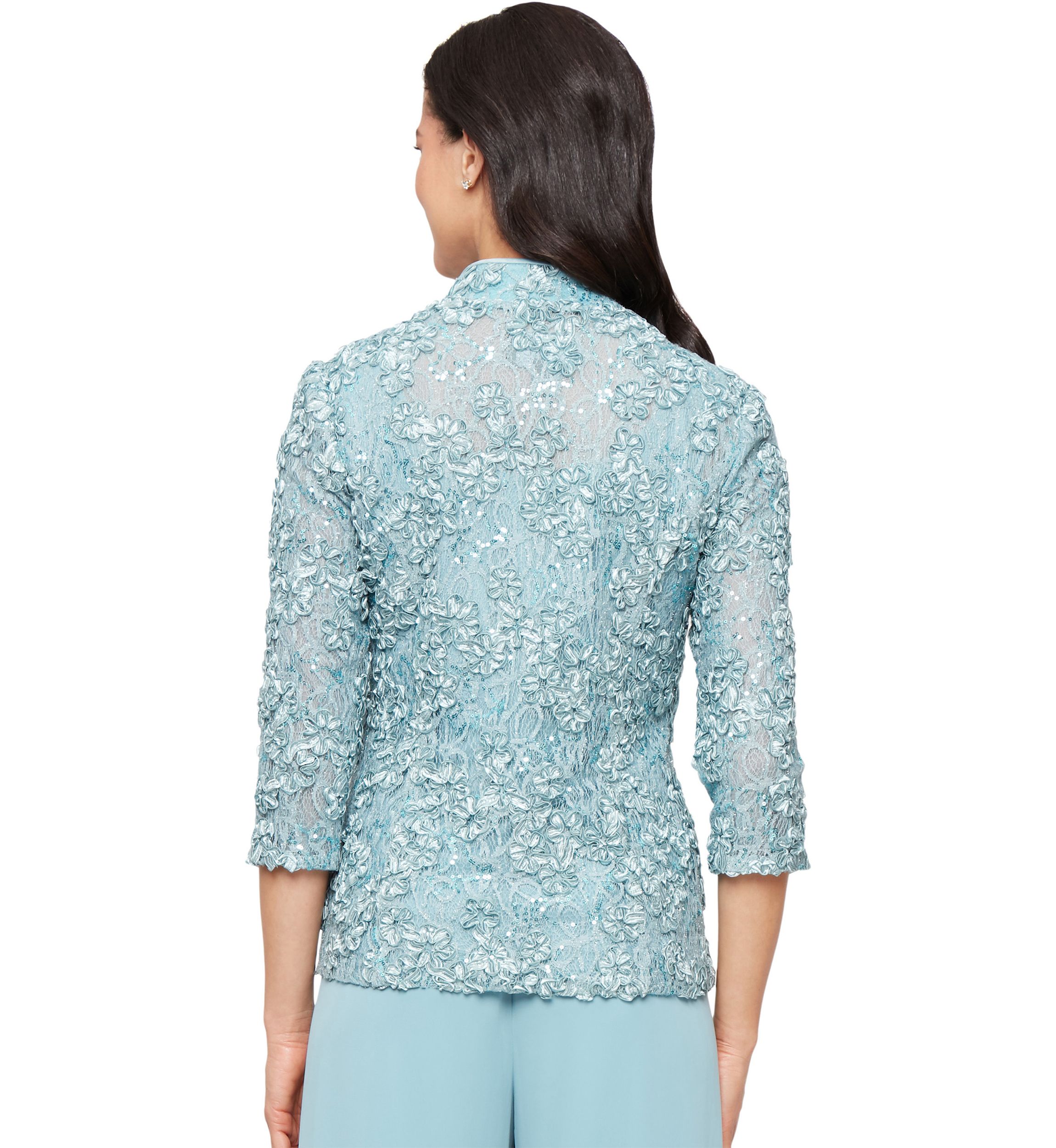 Womens 3/4 Sleeve Printed Mandarin Neck Twinset Top