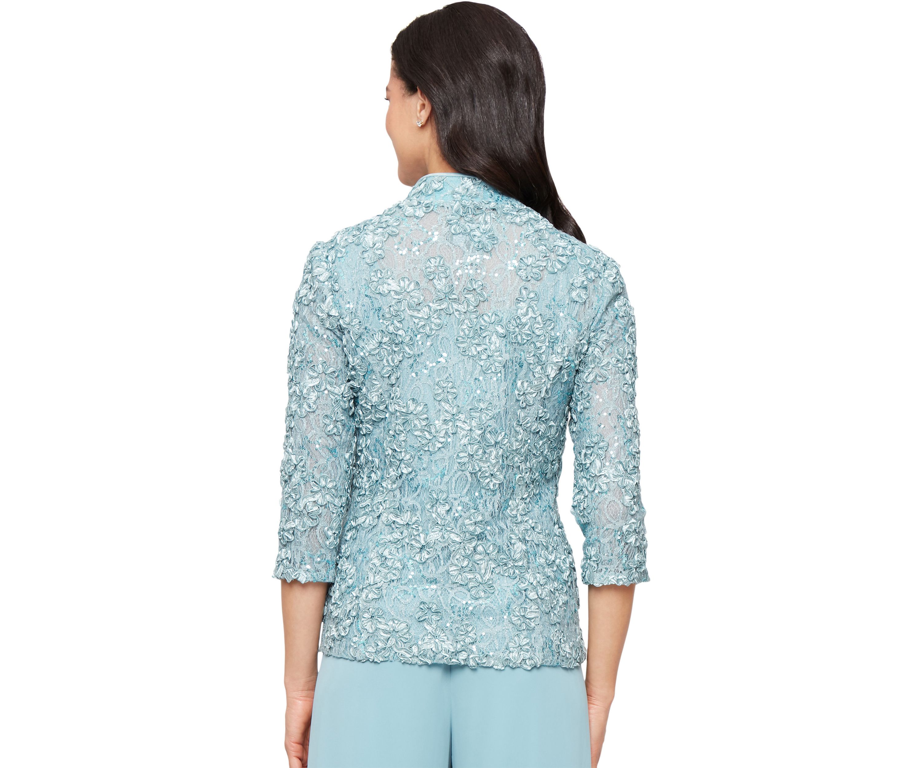 Womens 3/4 Sleeve Printed Mandarin Neck Twinset Top