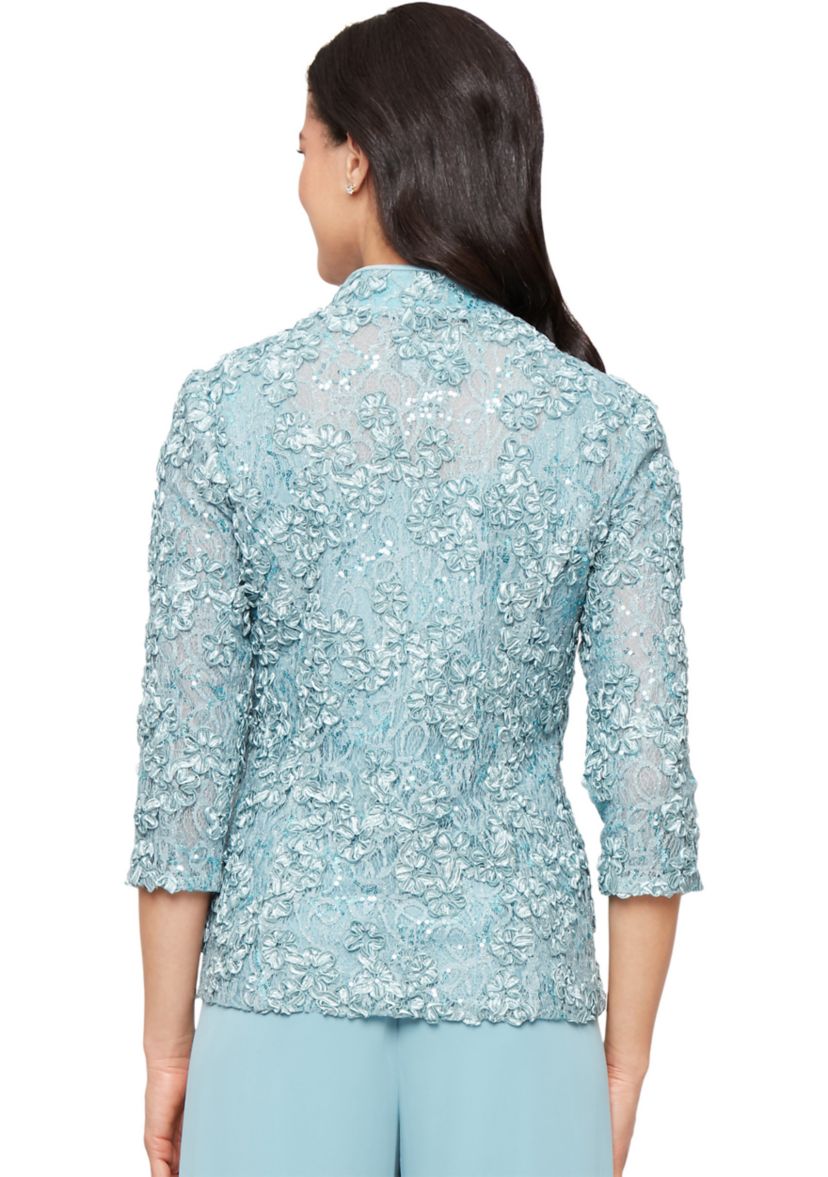 Womens 3/4 Sleeve Printed Mandarin Neck Twinset Top