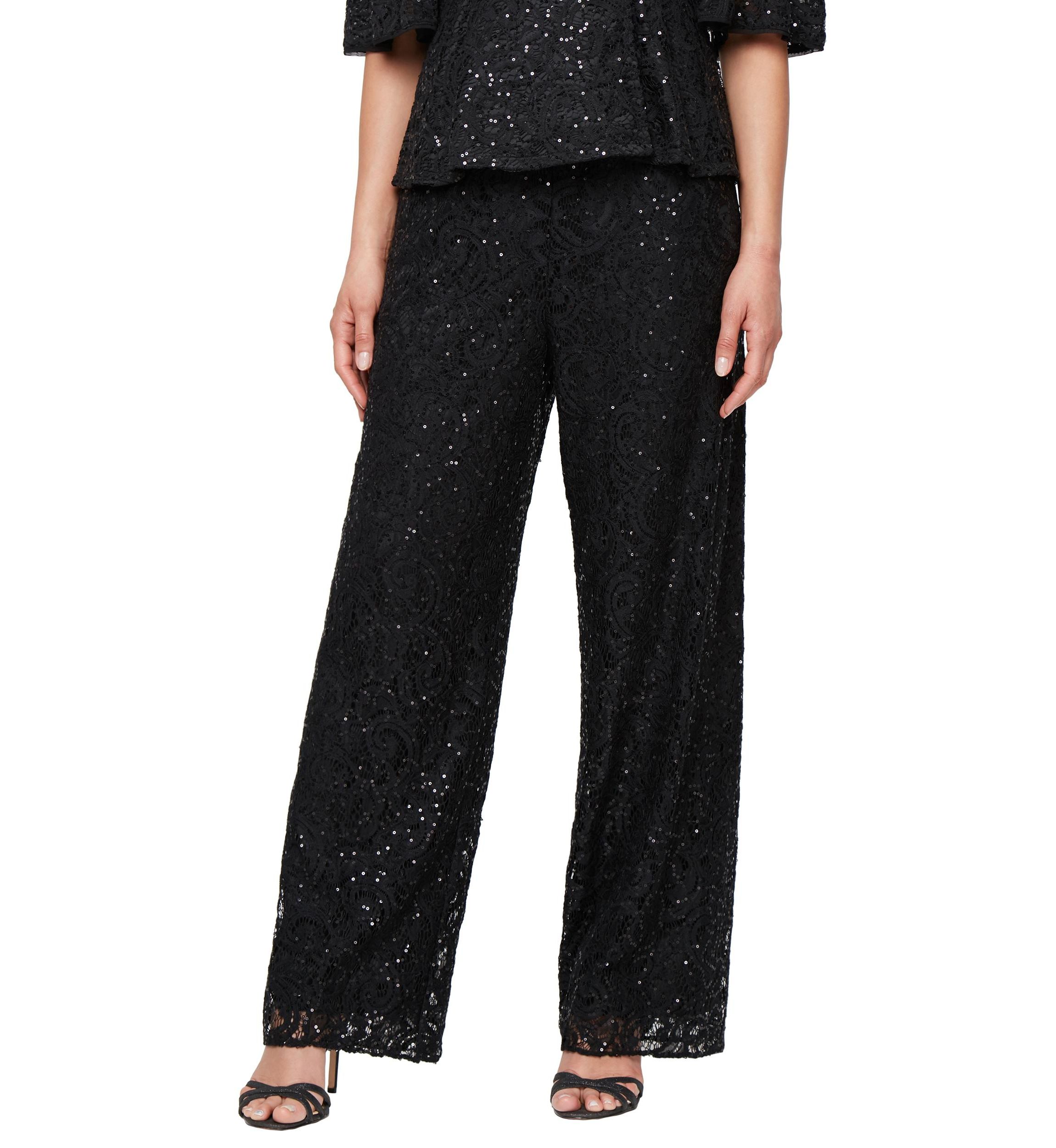 Womens Sequin Lace Wide Leg Pants