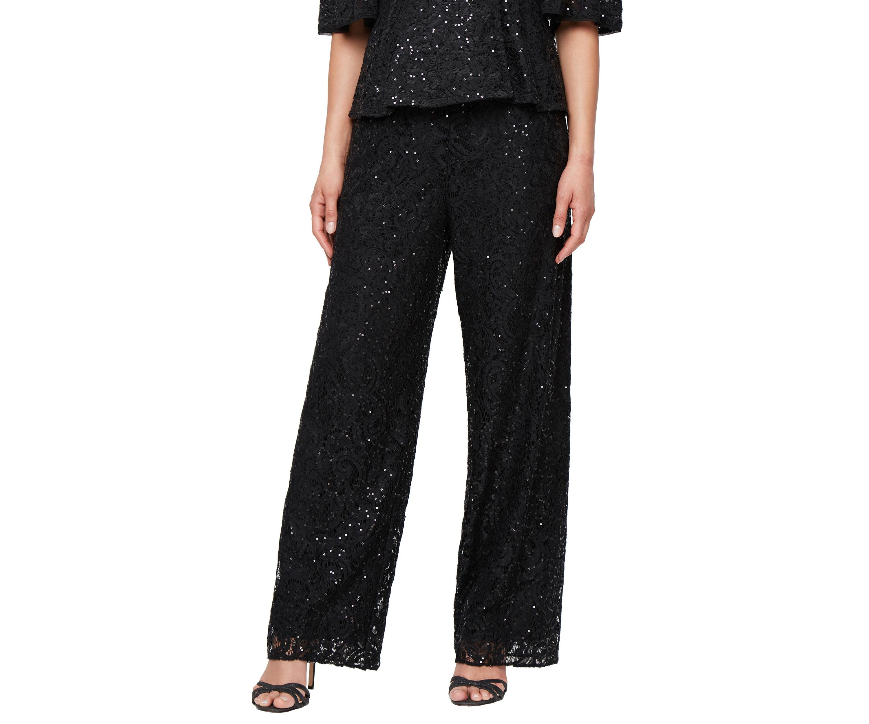 Womens Sequin Lace Wide Leg Pants