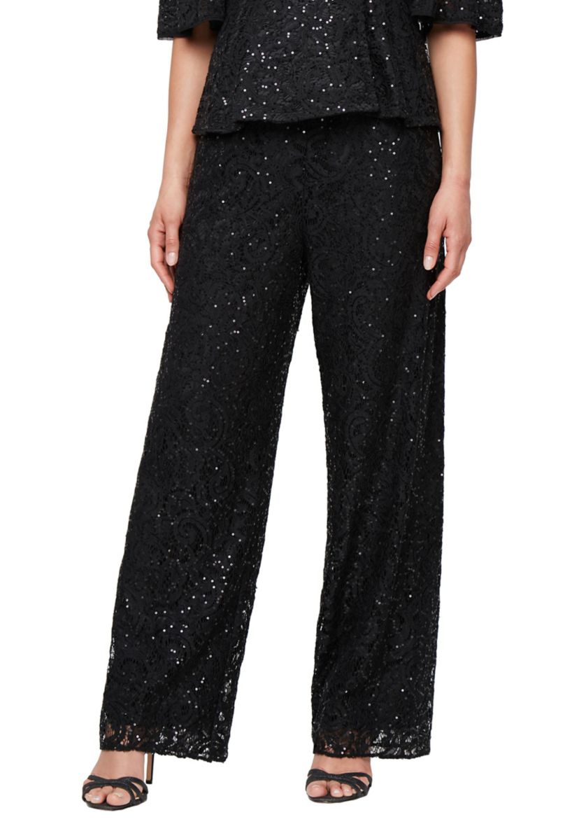 Womens Sequin Lace Wide Leg Pants