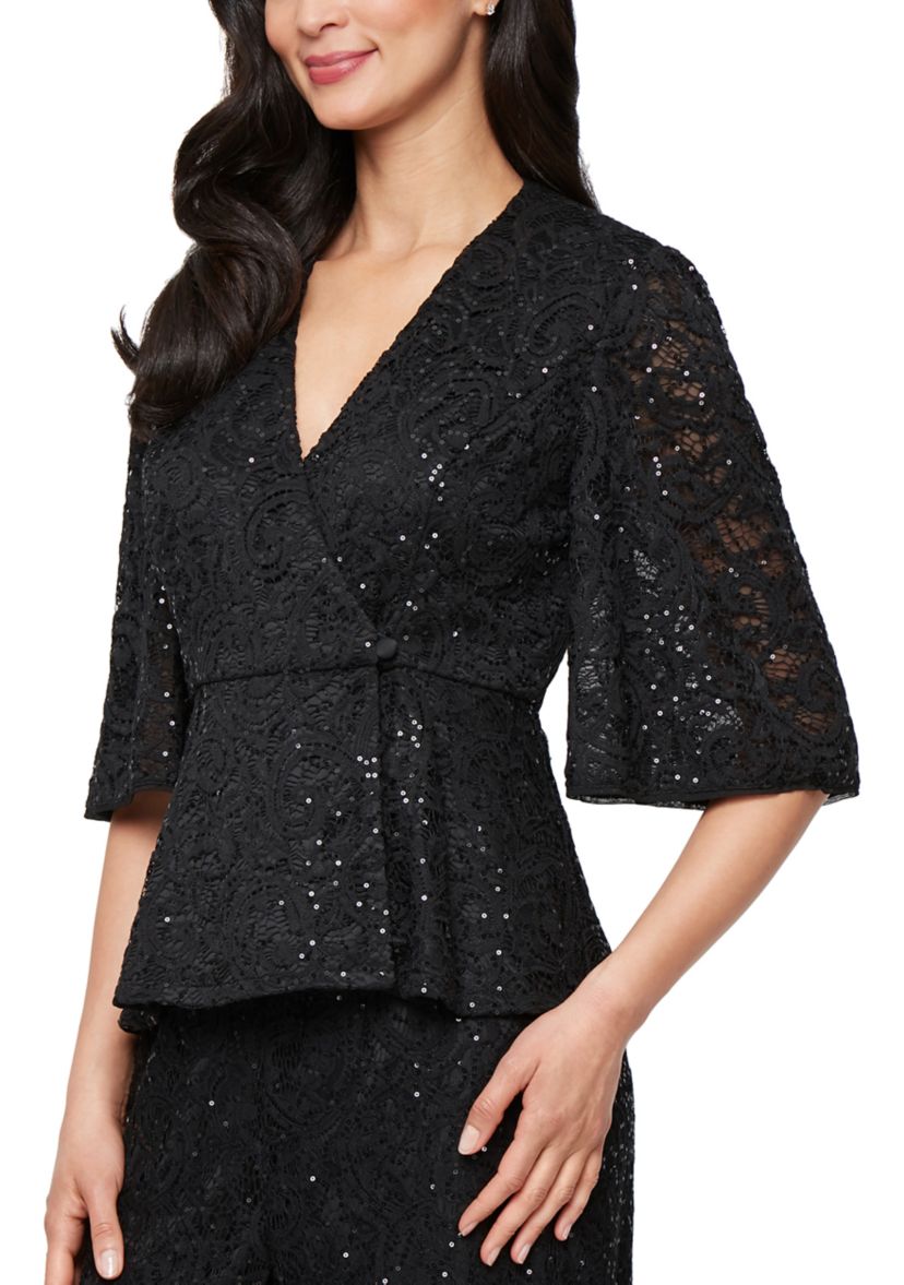 Womens 3/4 Sleeve Sequin Lace Blouse