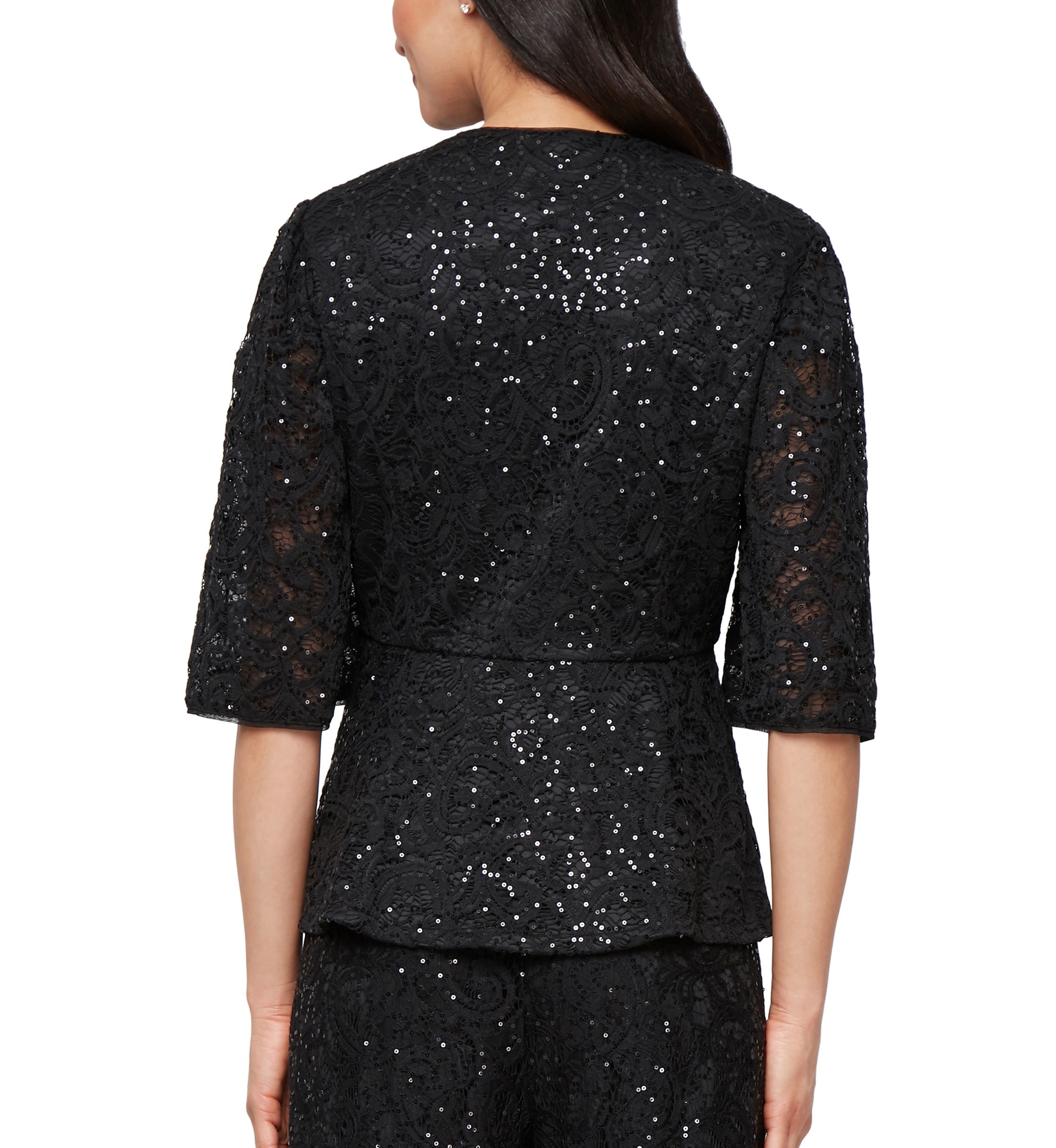 Womens 3/4 Sleeve Sequin Lace Blouse