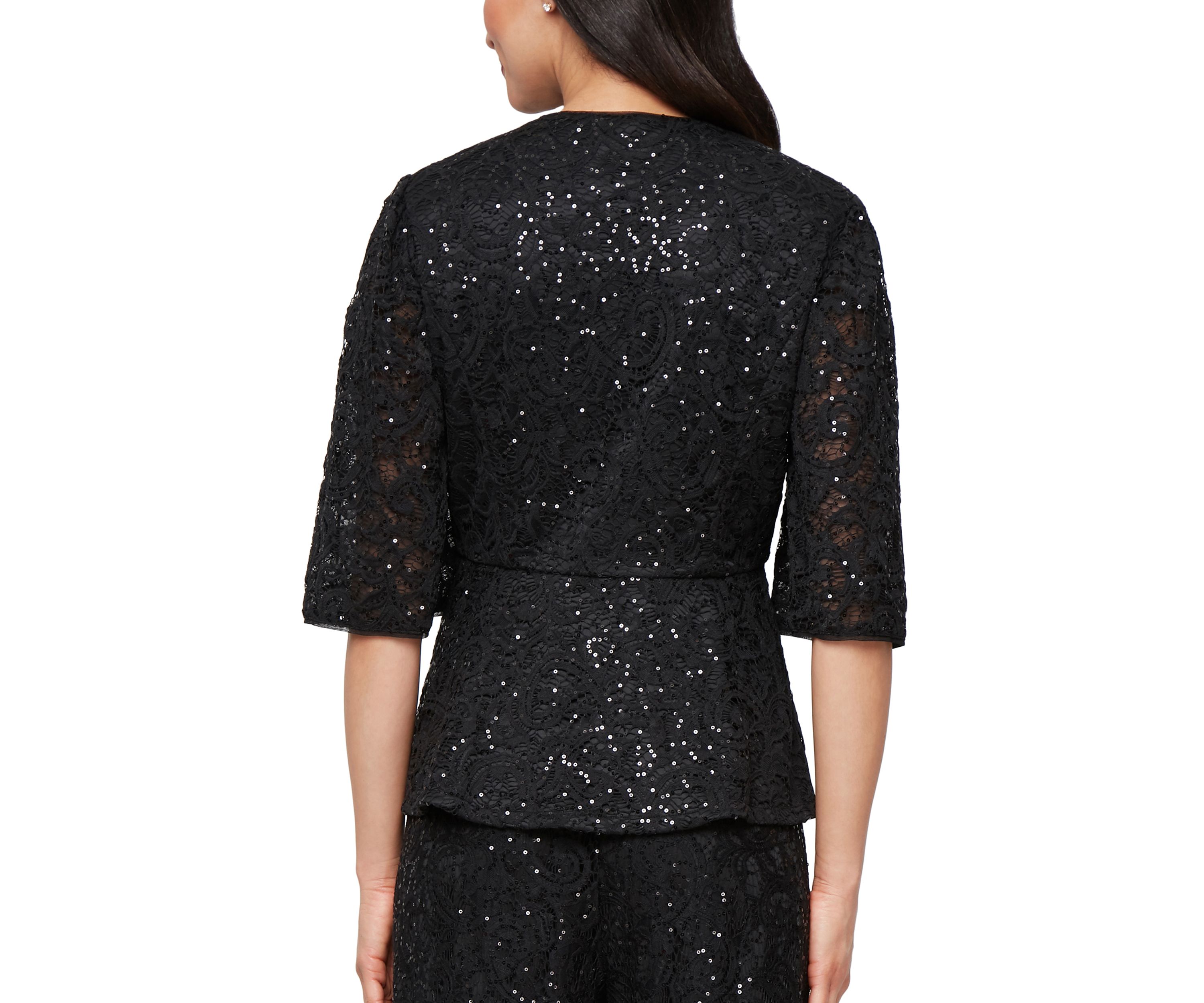 Womens 3/4 Sleeve Sequin Lace Blouse