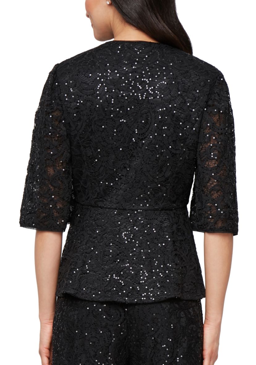 Womens 3/4 Sleeve Sequin Lace Blouse