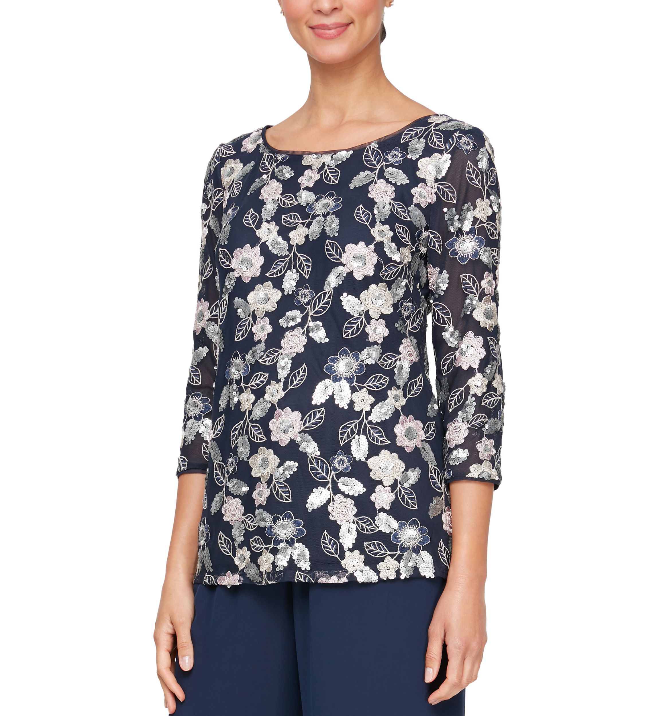 Womens Embroidered Tunic Blouse with Sequin Detail