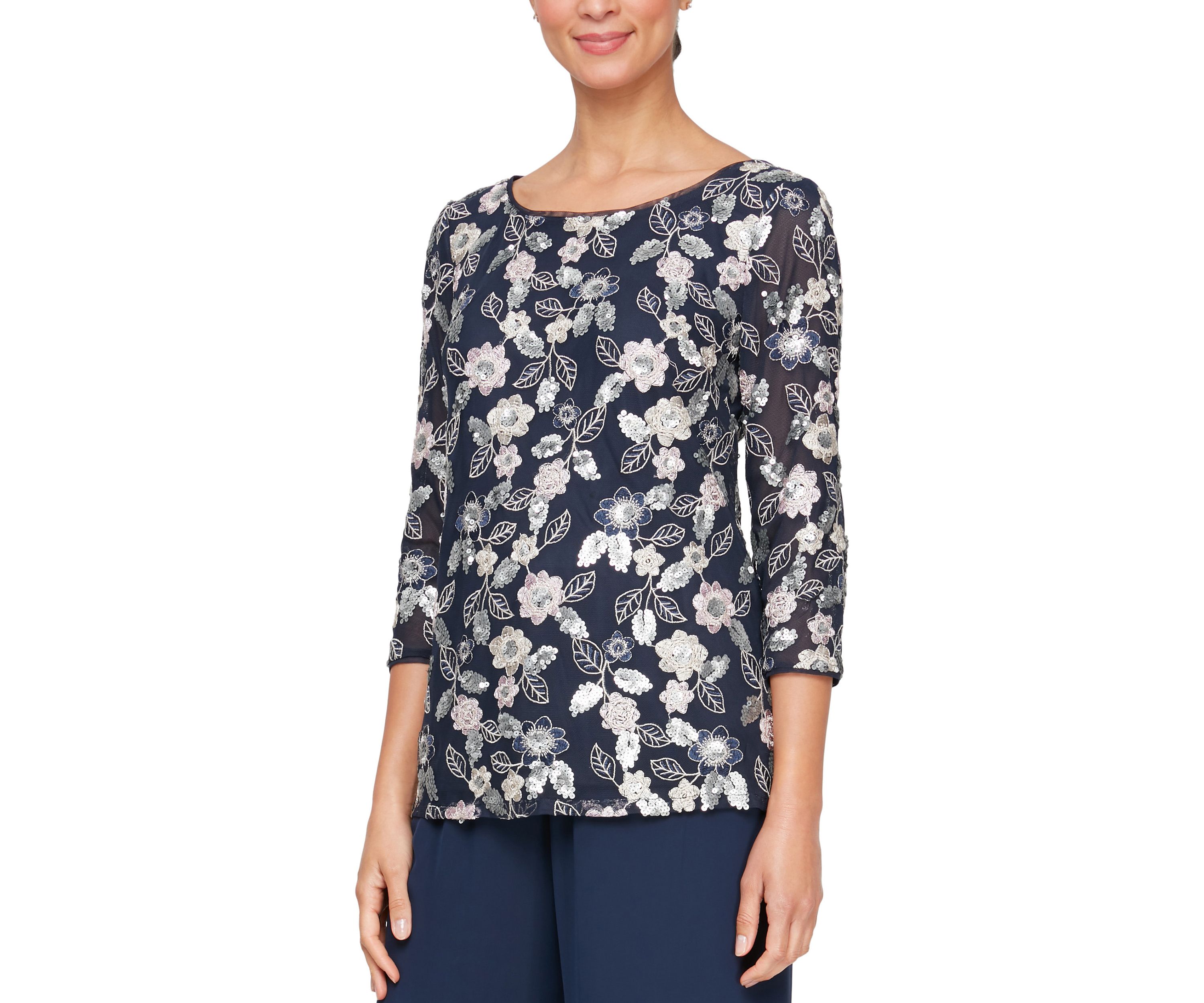 Womens Embroidered Tunic Blouse with Sequin Detail