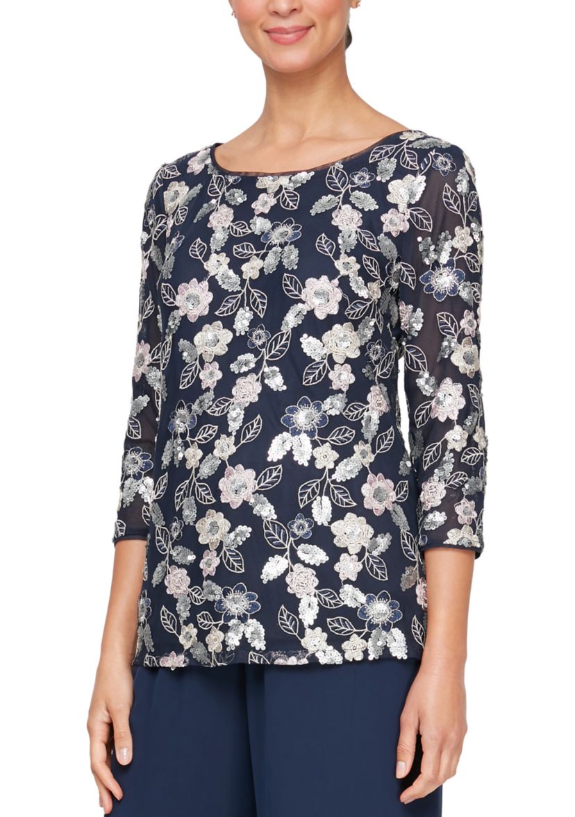Womens Embroidered Tunic Blouse with Sequin Detail