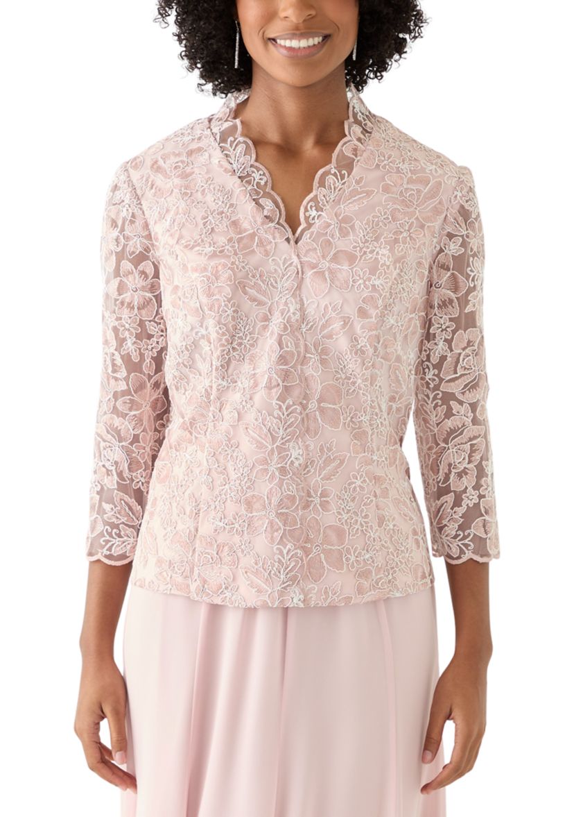 Womens 3/4 Sleeve V-Neck Lace Top