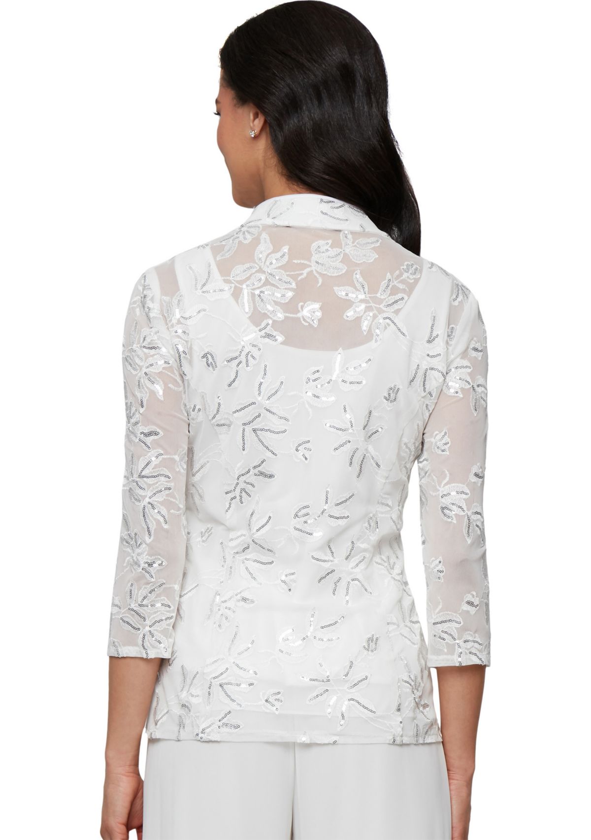 Womens 3/4 Sleeve Embroidered Twinset Top with Square Neck