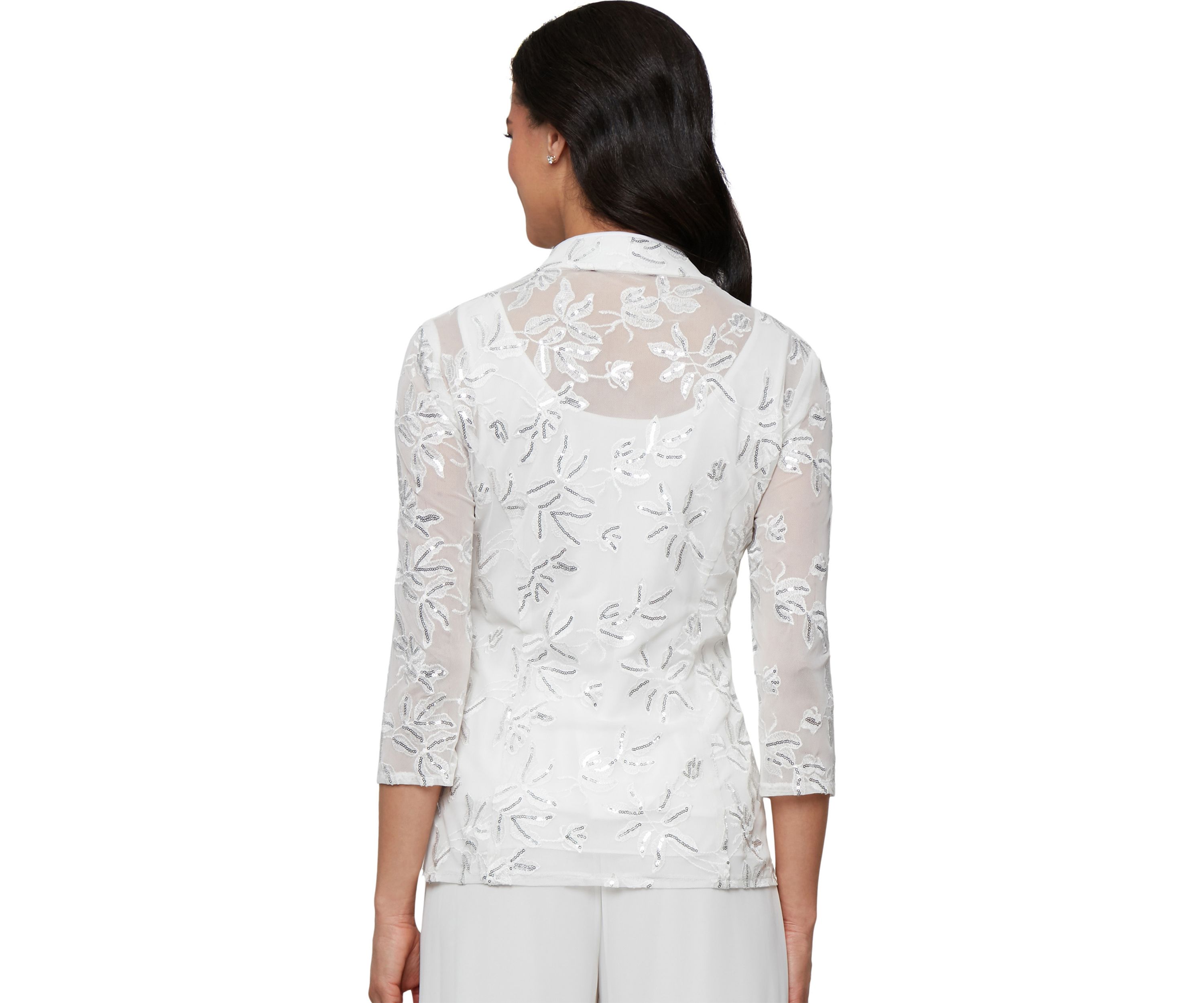 Womens 3/4 Sleeve Embroidered Twinset Top with Square Neck
