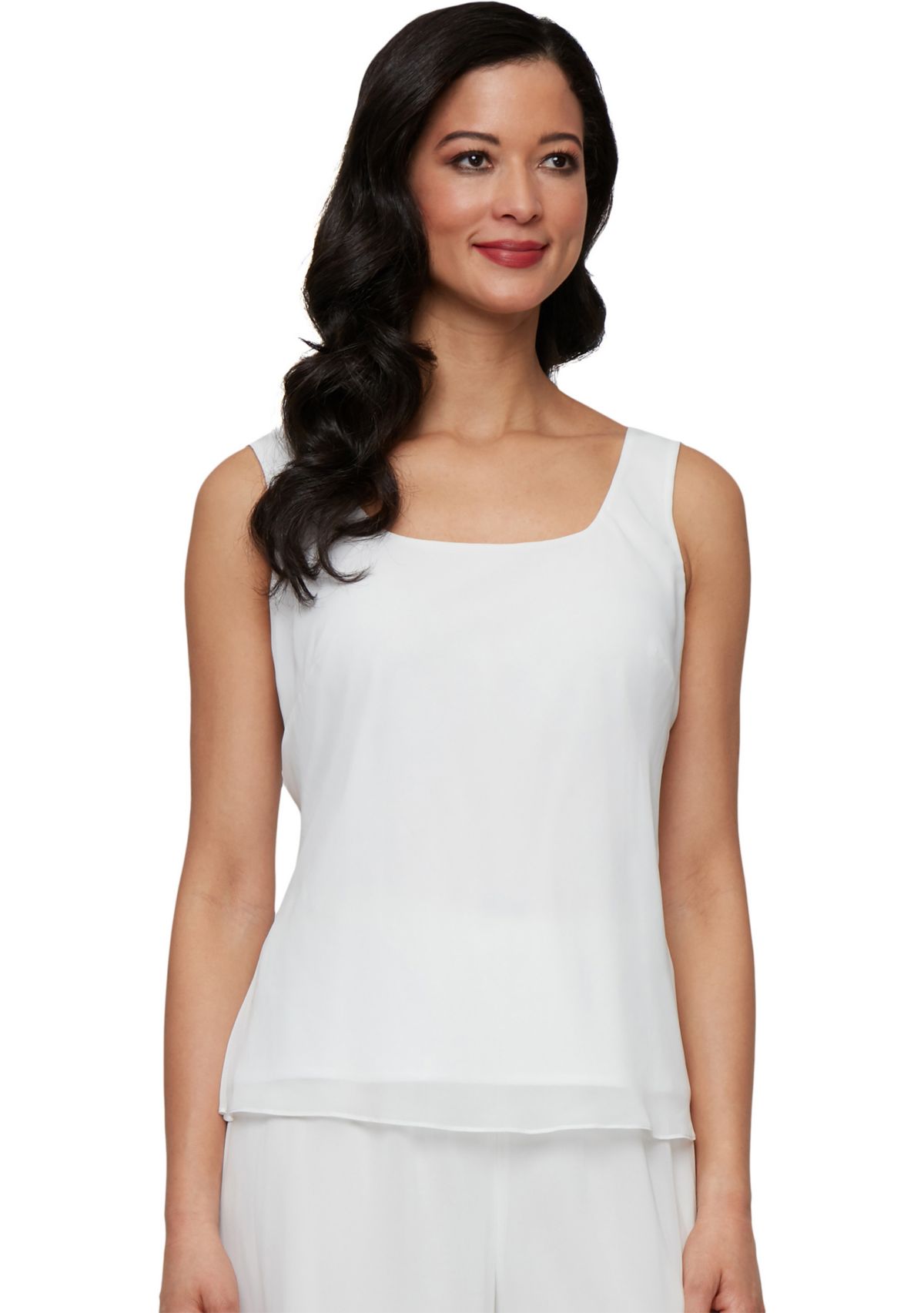 Womens 3/4 Sleeve Embroidered Twinset Top with Square Neck