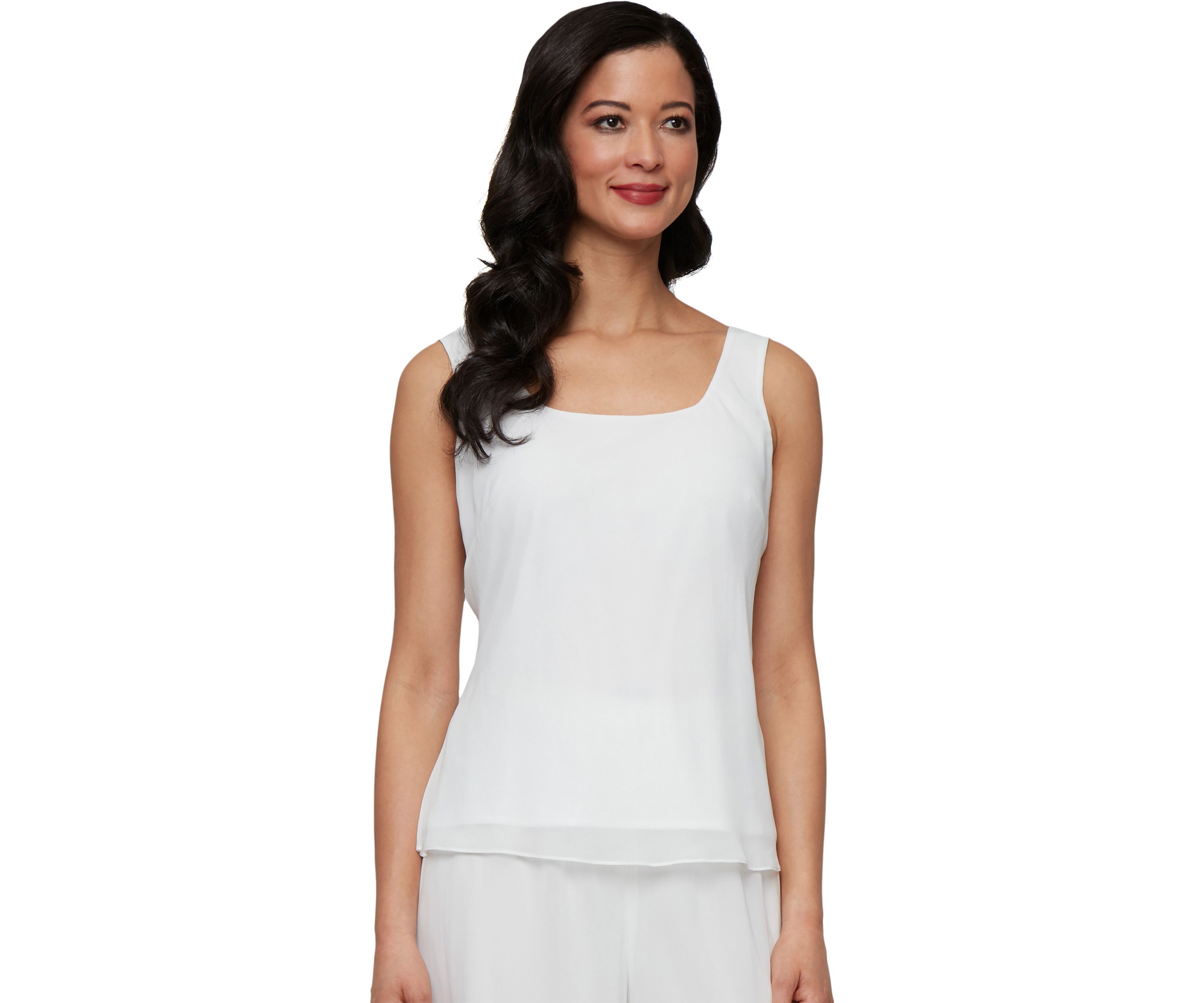 Womens 3/4 Sleeve Embroidered Twinset Top with Square Neck