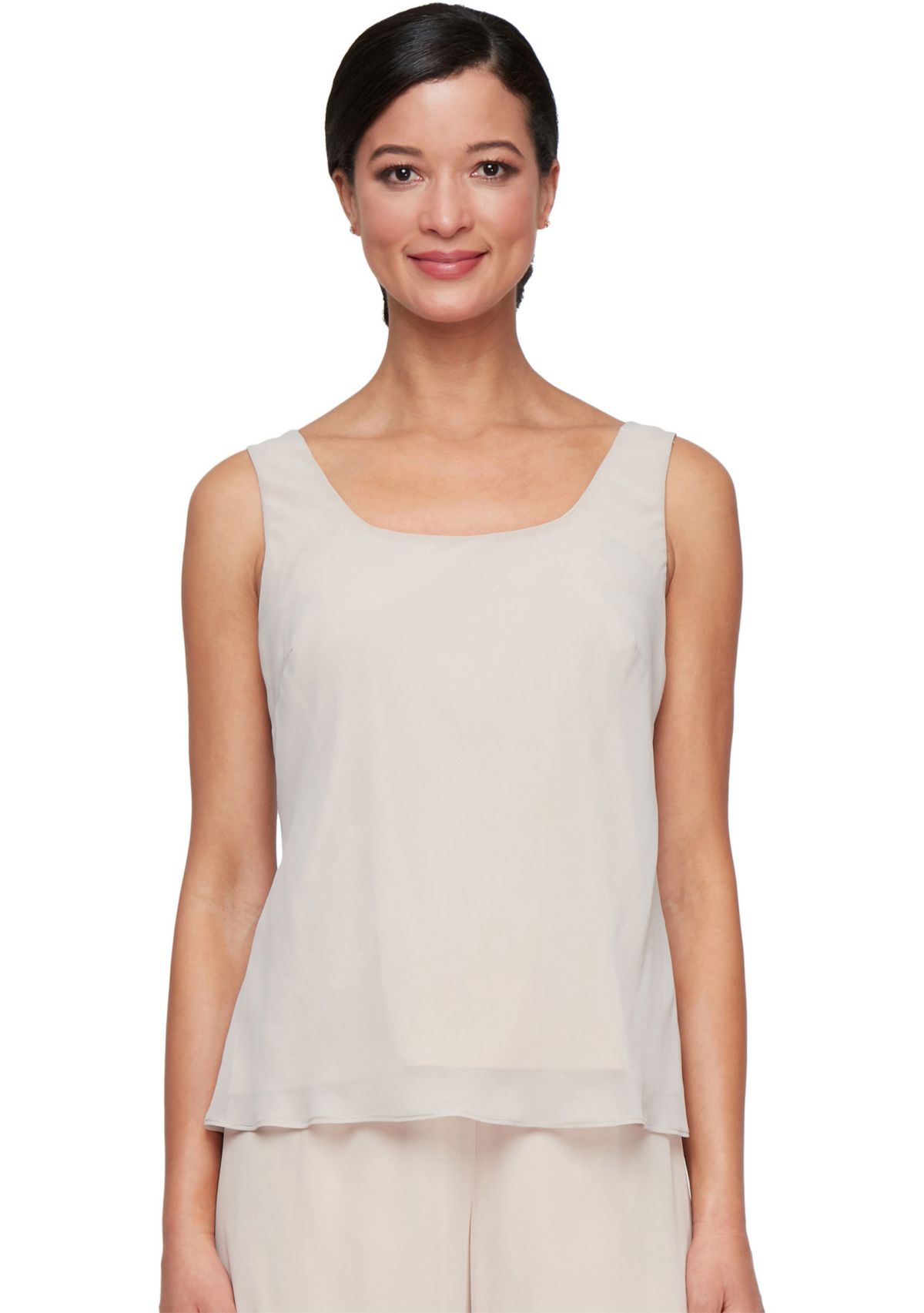 Womens 3/4 Sleeve Embroidered Twinset with Solid Chiffon Tank Top