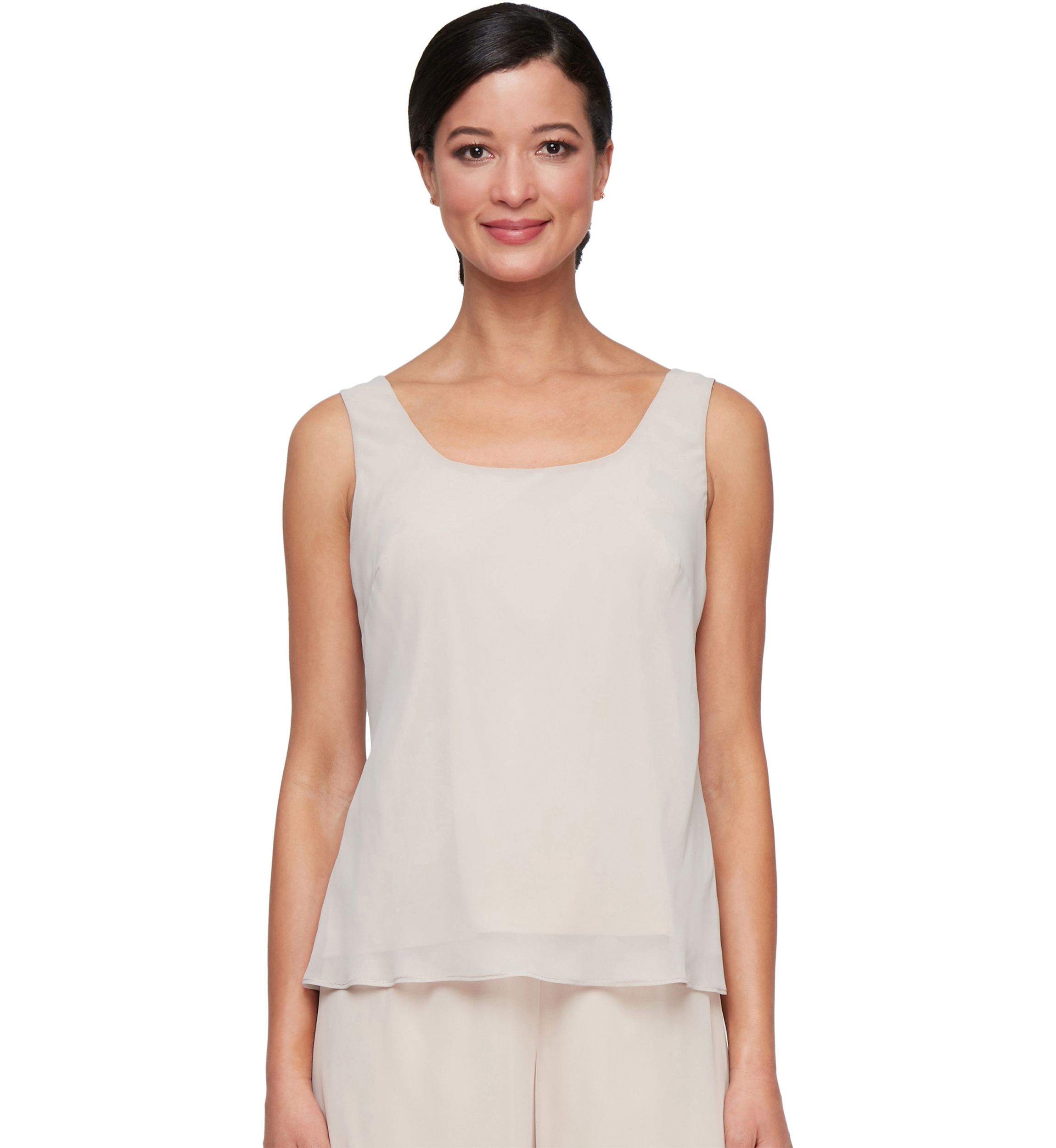 Womens 3/4 Sleeve Embroidered Twinset with Solid Chiffon Tank Top