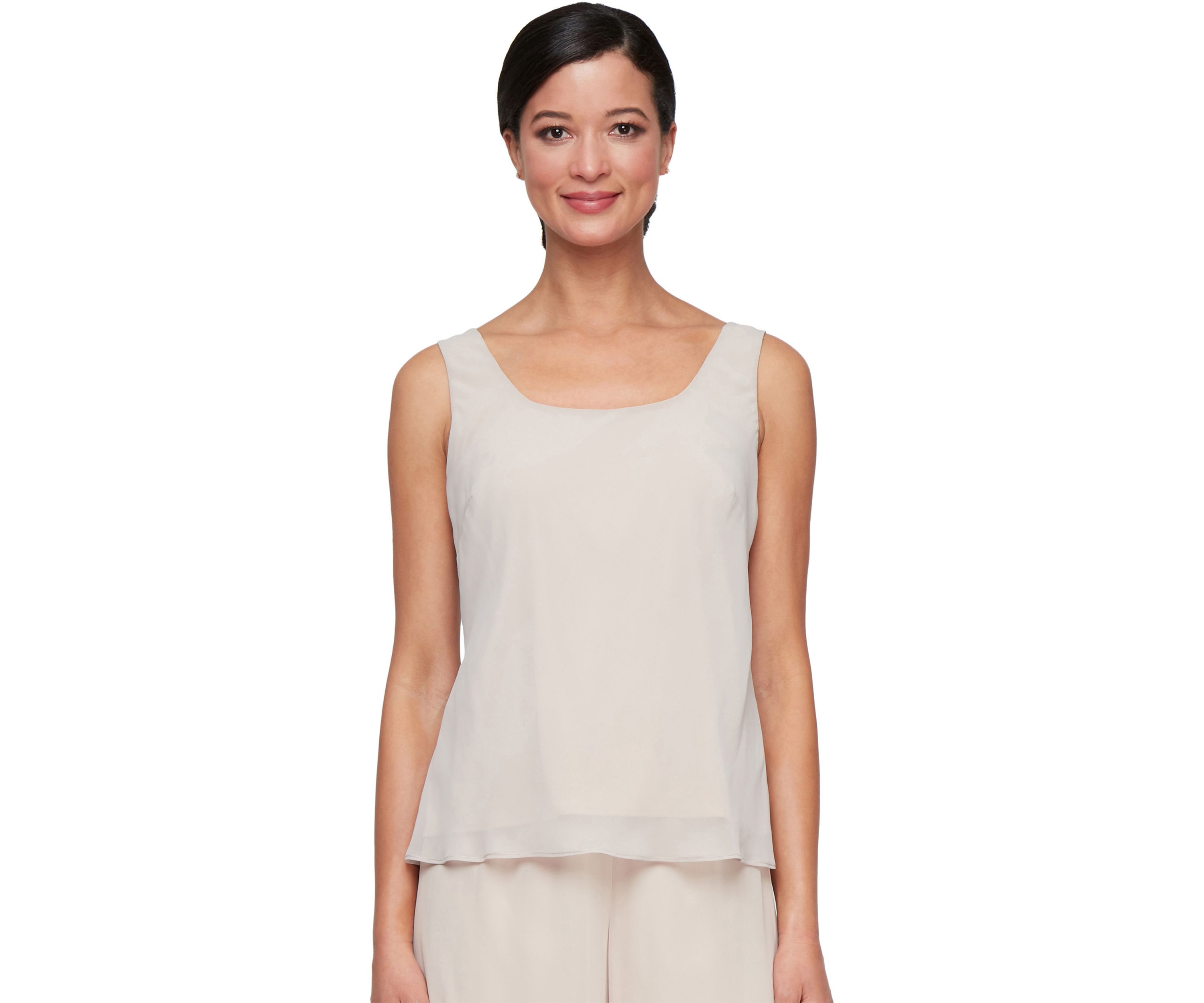 Womens 3/4 Sleeve Embroidered Twinset with Solid Chiffon Tank Top