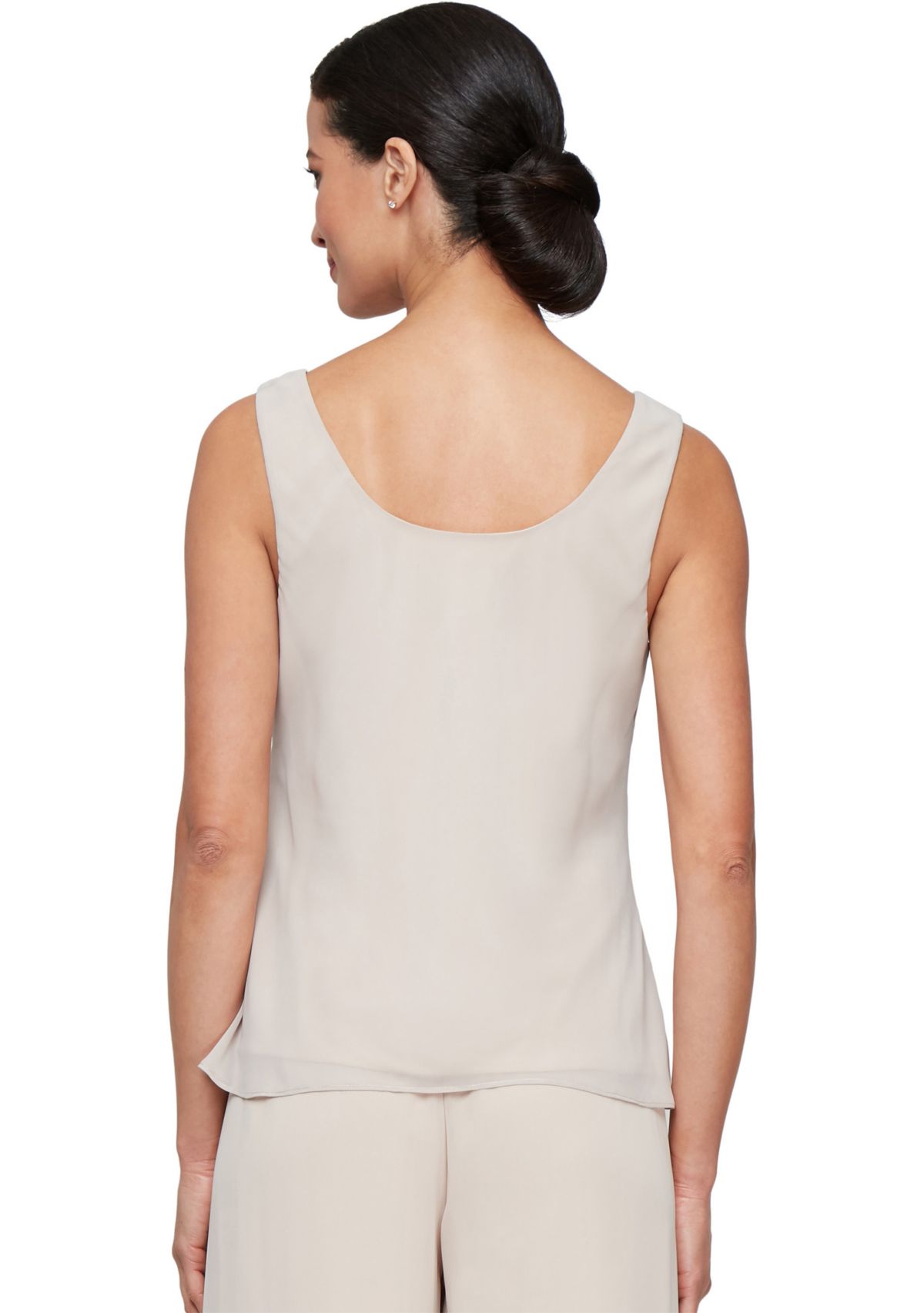 Womens 3/4 Sleeve Embroidered Twinset with Solid Chiffon Tank Top