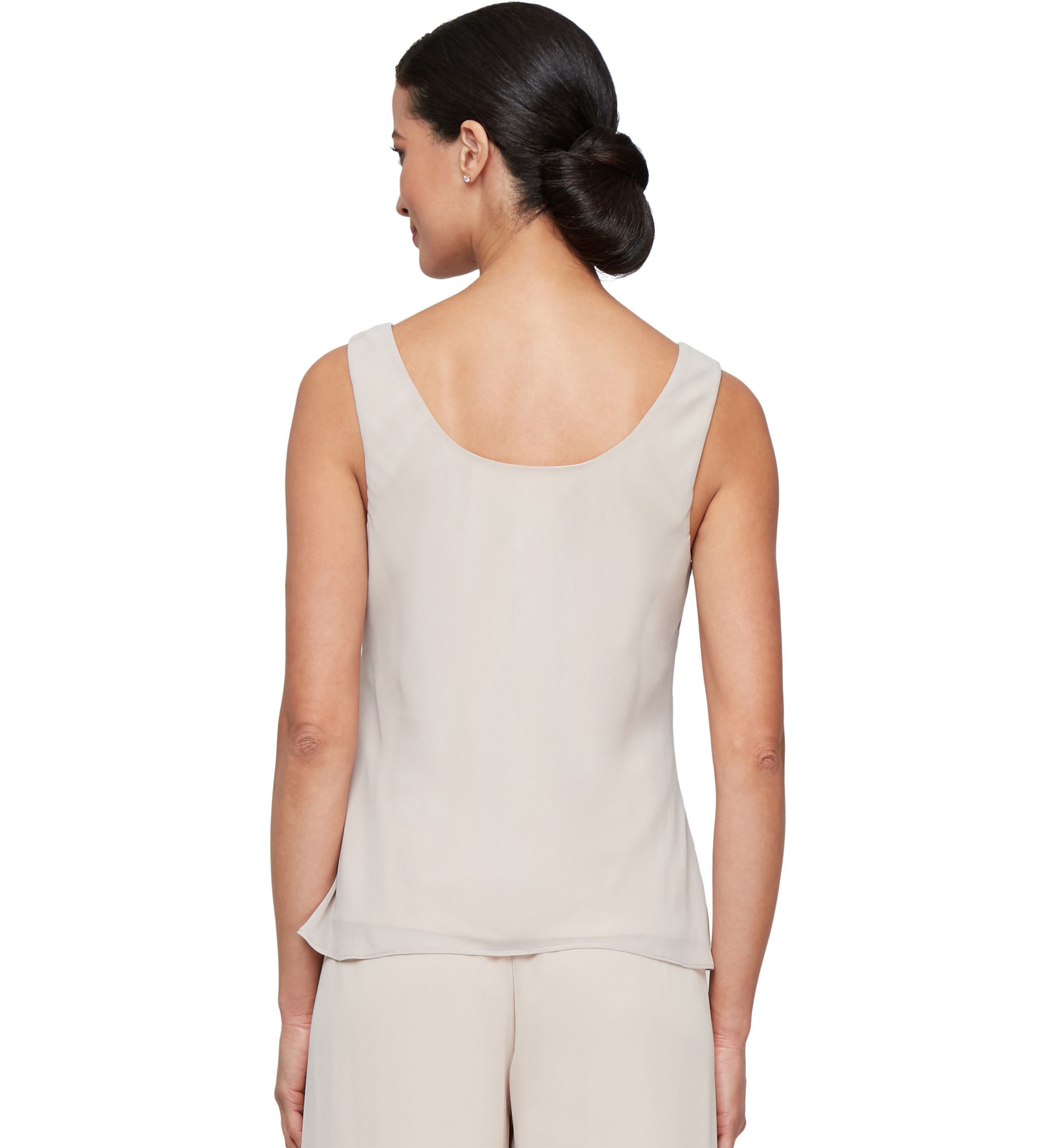 Womens 3/4 Sleeve Embroidered Twinset with Solid Chiffon Tank Top