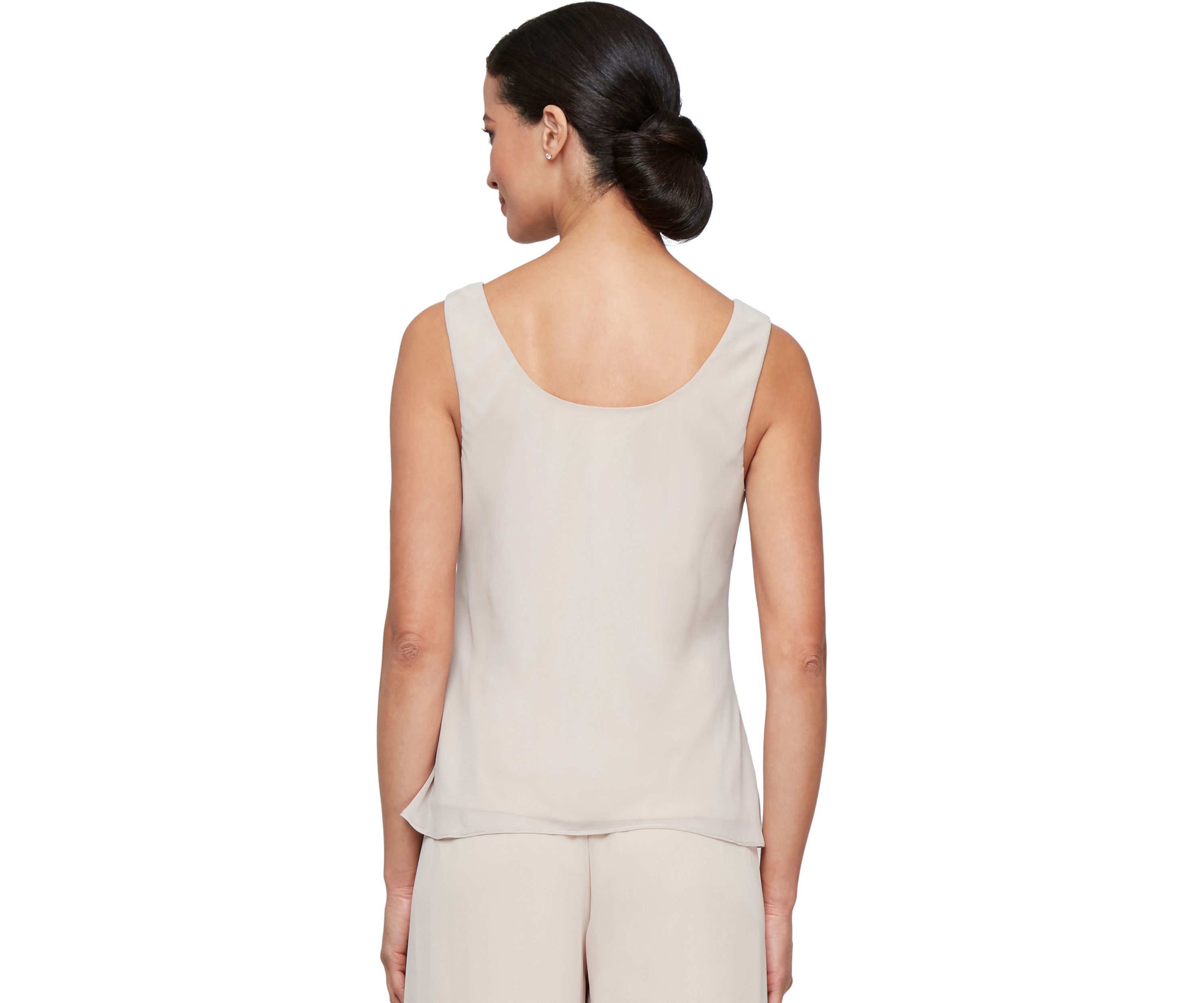 Womens 3/4 Sleeve Embroidered Twinset with Solid Chiffon Tank Top