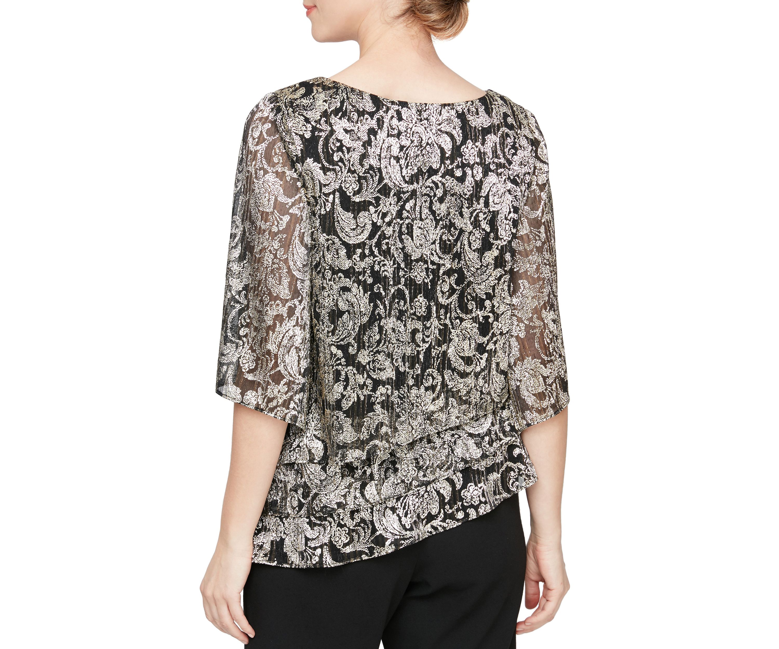 Womens Printed Blouse with Asymmetric Triple Tier Hem
