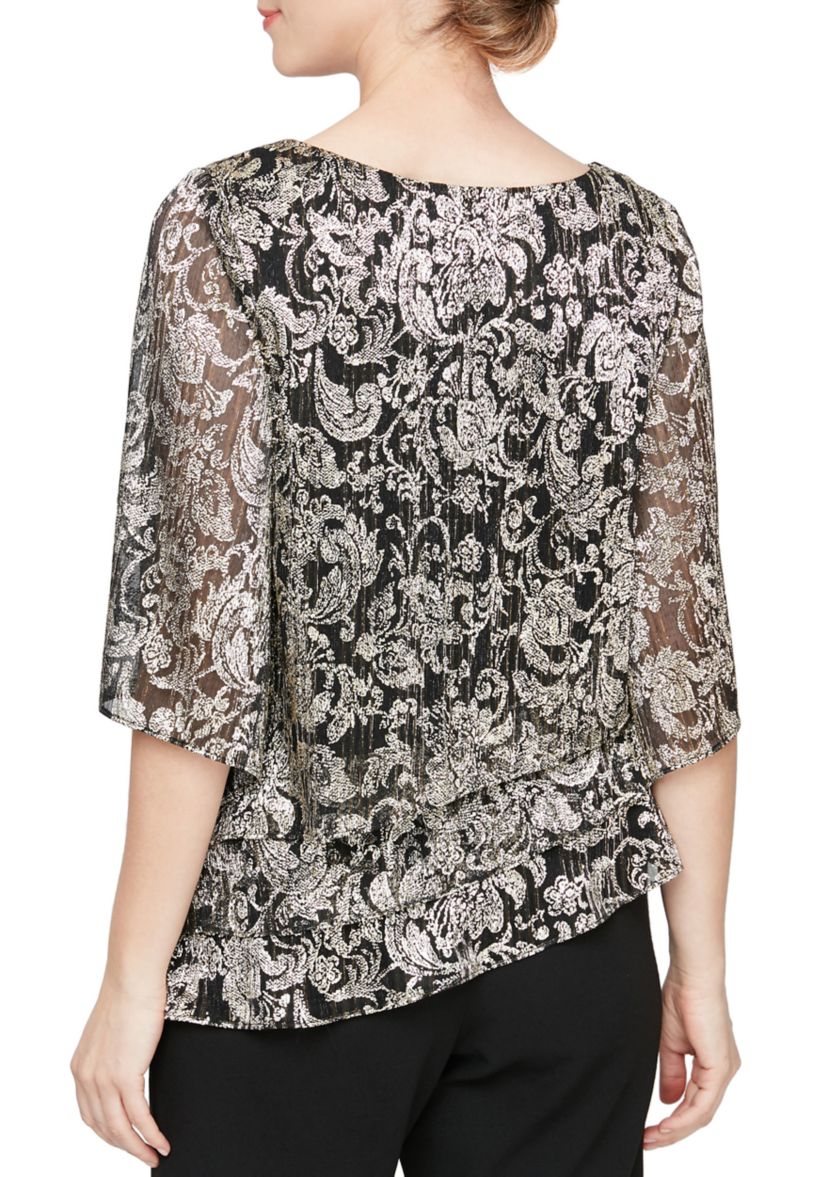 Womens Printed Blouse with Asymmetric Triple Tier Hem