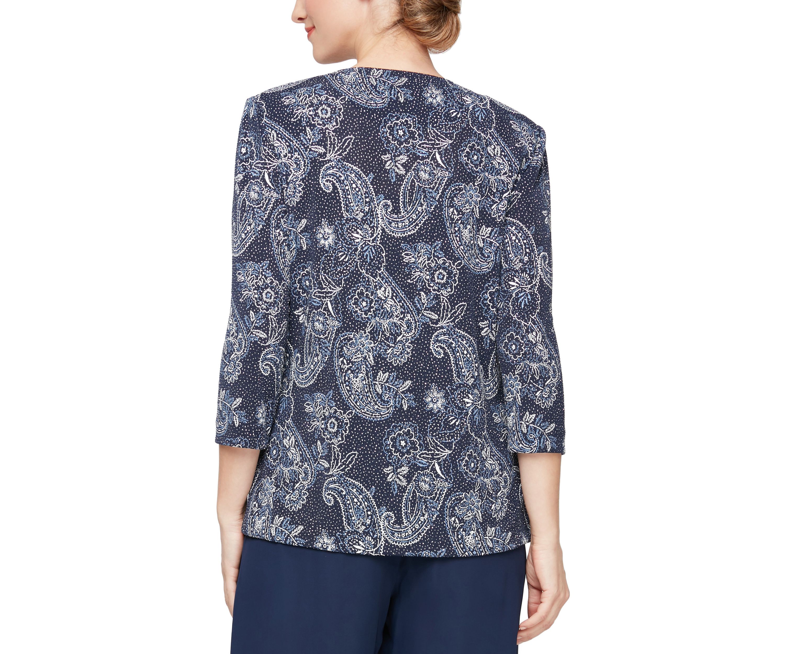 Womens 3/4 Sleeve Printed Metallic Knit Twinset with Tank Top