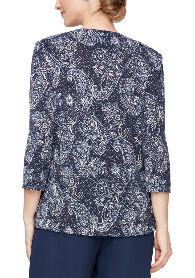 Womens 3/4 Sleeve Printed Metallic Knit Twinset with Tank Top
