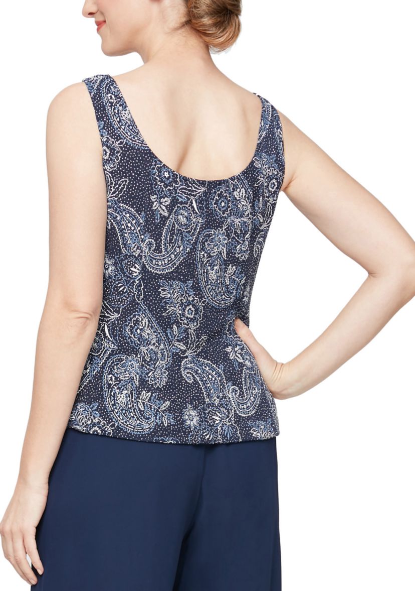 Womens 3/4 Sleeve Printed Metallic Knit Twinset with Tank Top