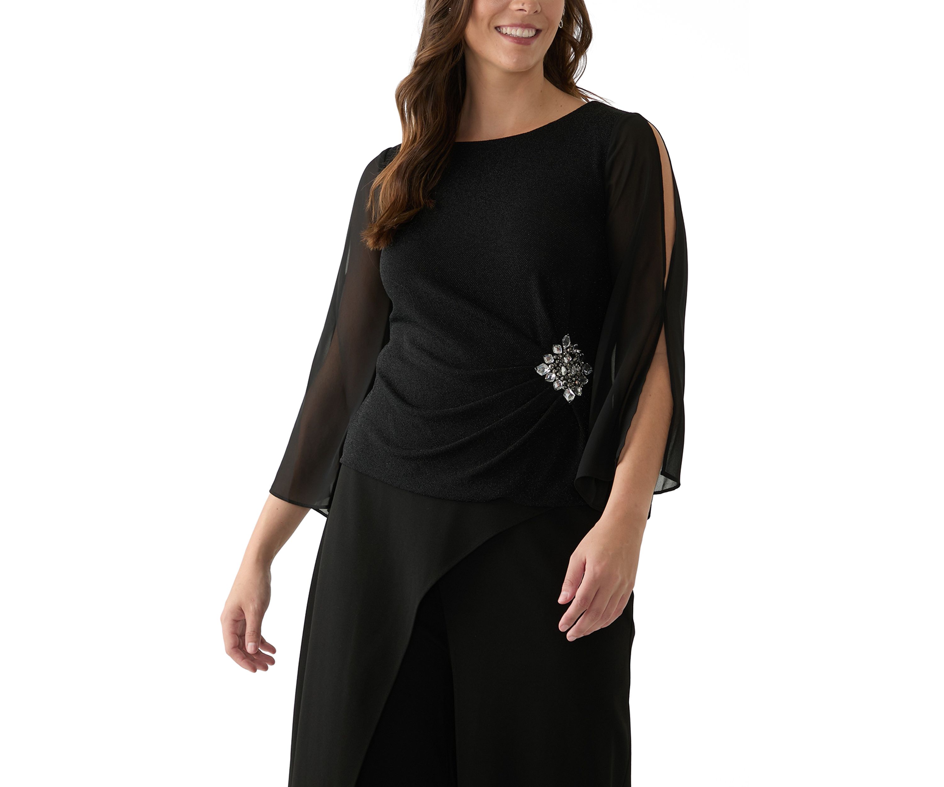 Womens Boat Neck Solid Chiffon Blouse