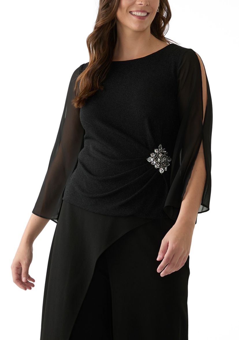 Womens Boat Neck Solid Chiffon Blouse