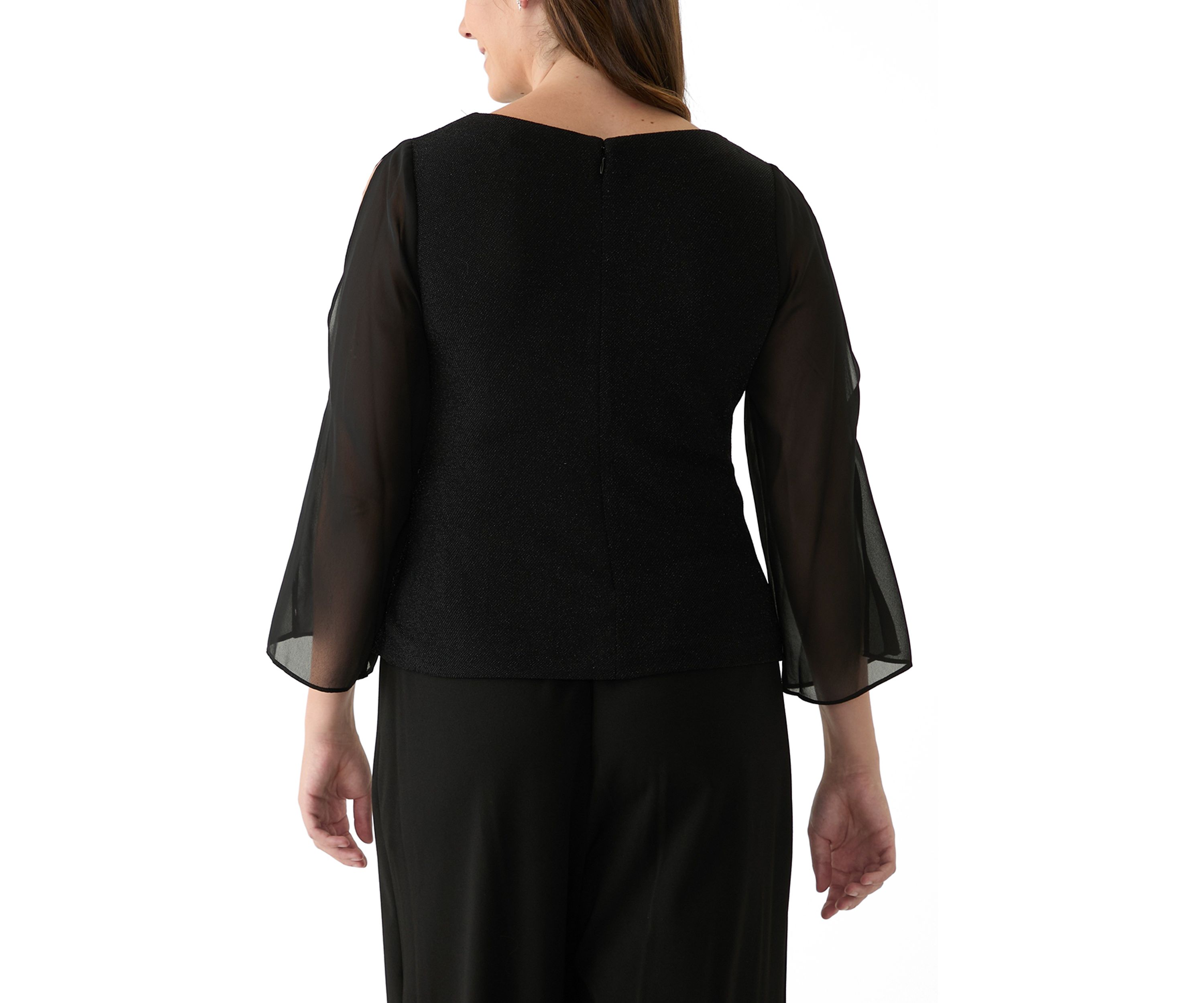 Womens Boat Neck Solid Chiffon Blouse
