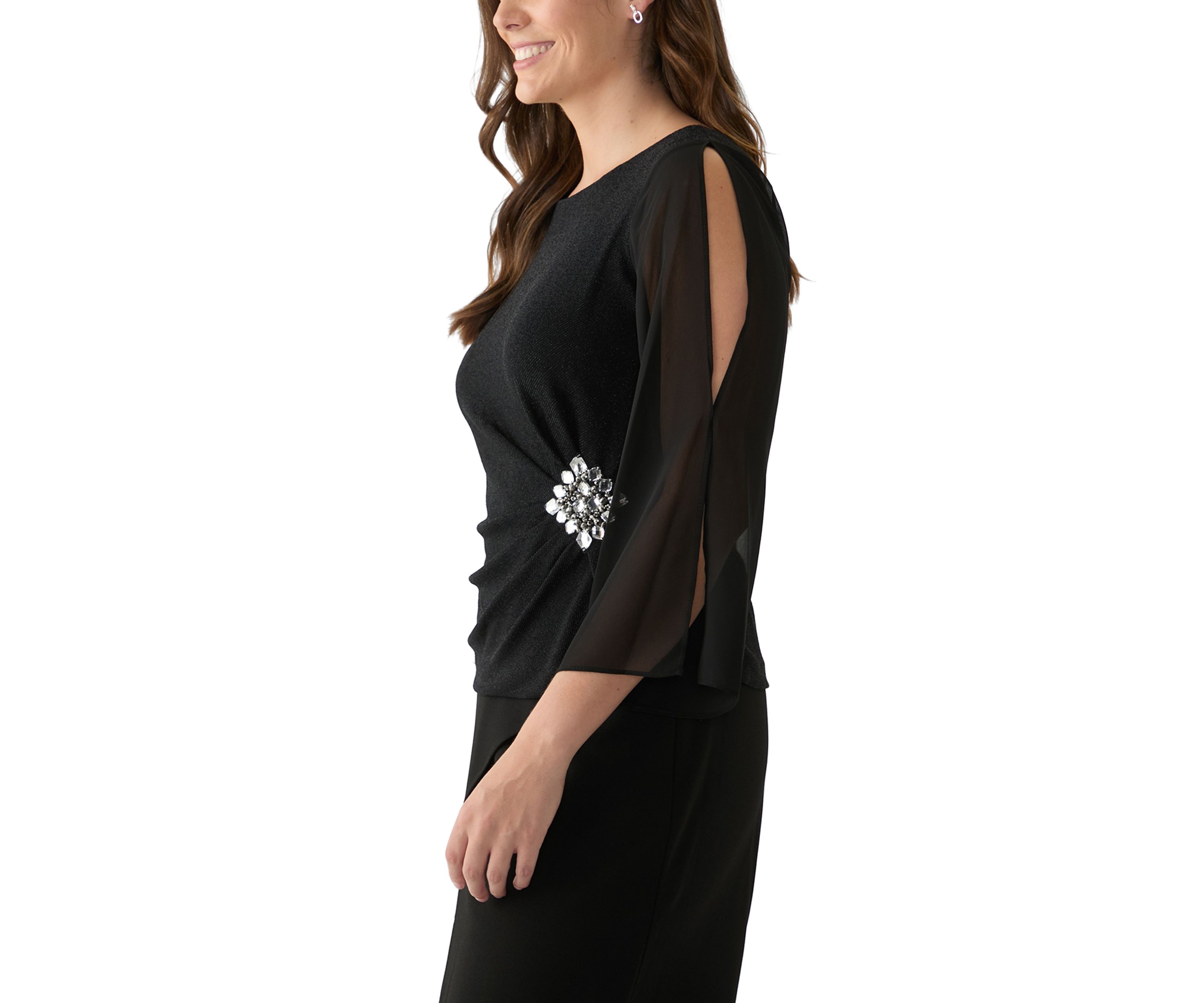 Womens Boat Neck Solid Chiffon Blouse