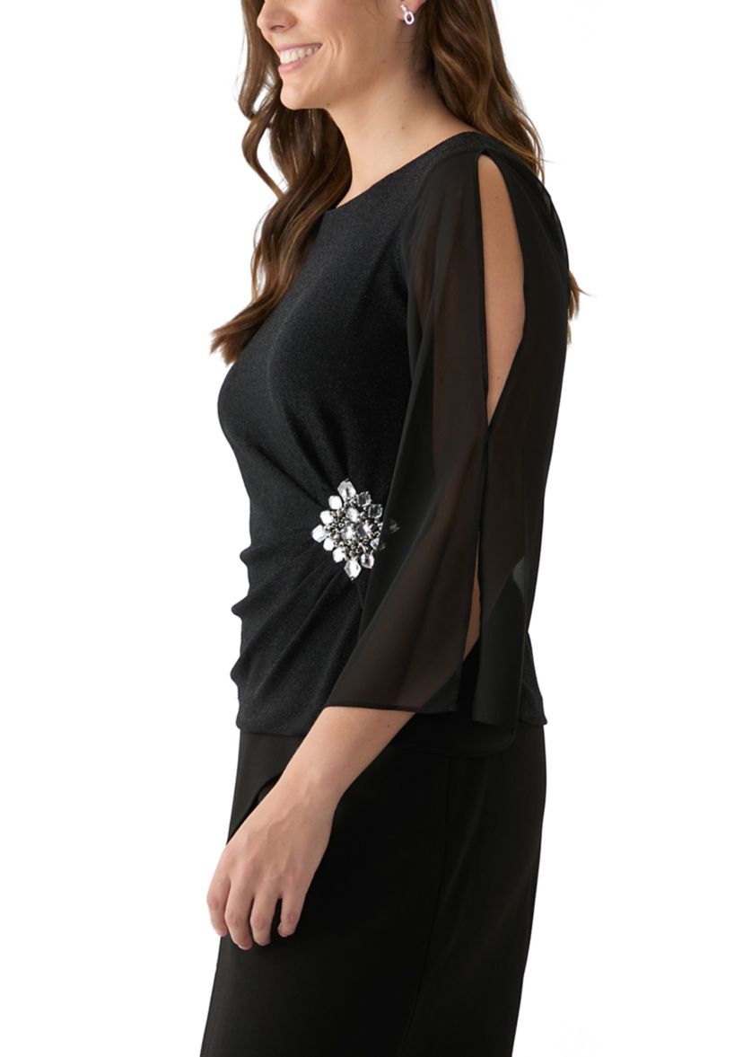 Womens Boat Neck Solid Chiffon Blouse