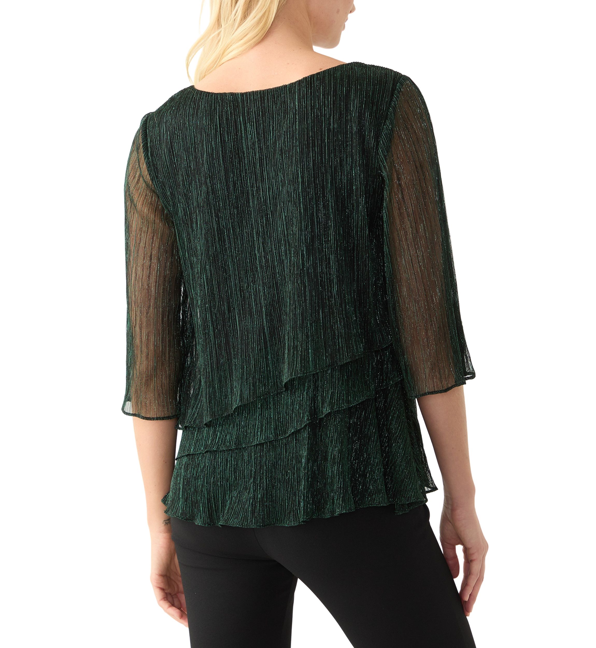 Womens 3/4 Sleeve Crew Neck Knit Top with Tiered Bottom